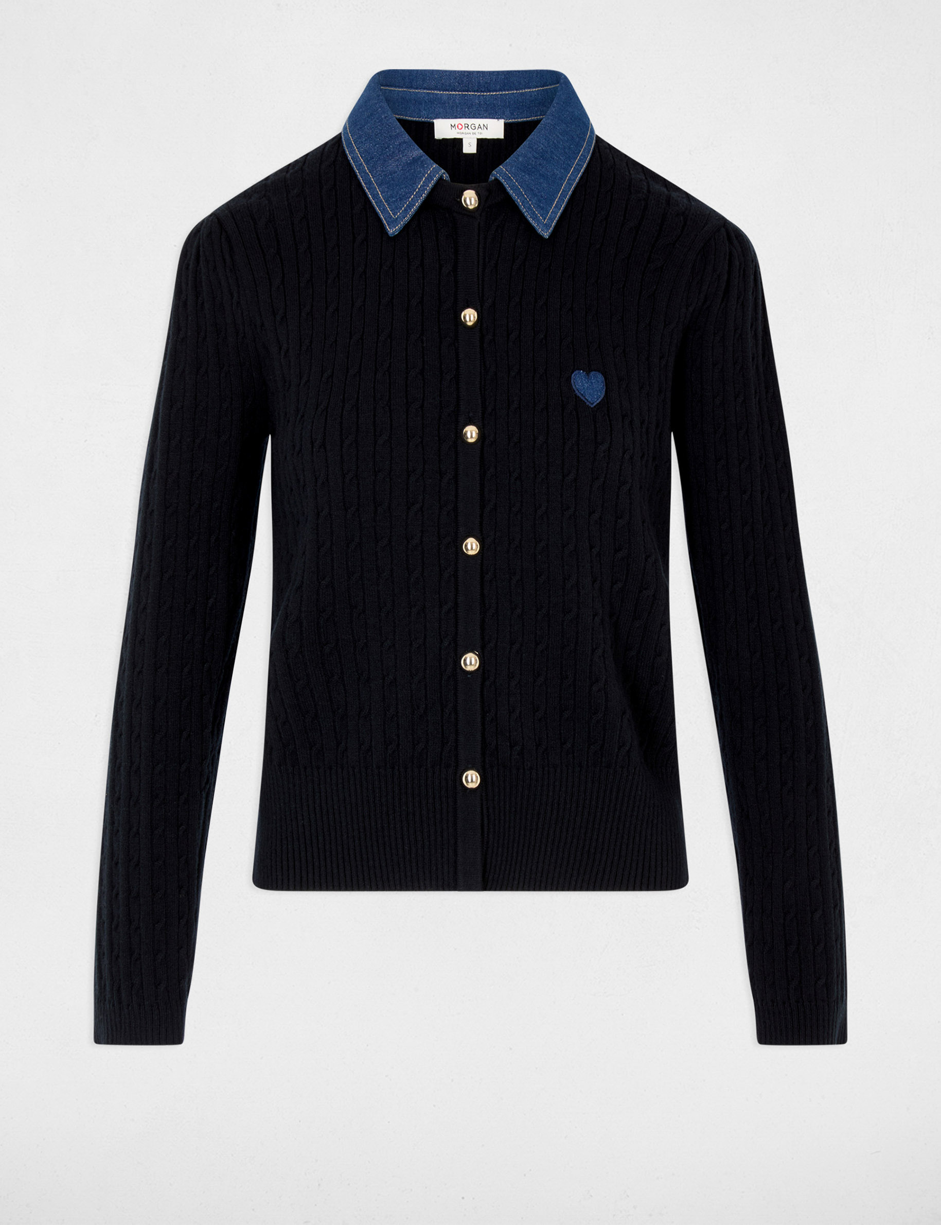 Trui met reverskraag en knopen marineblauw vrouw