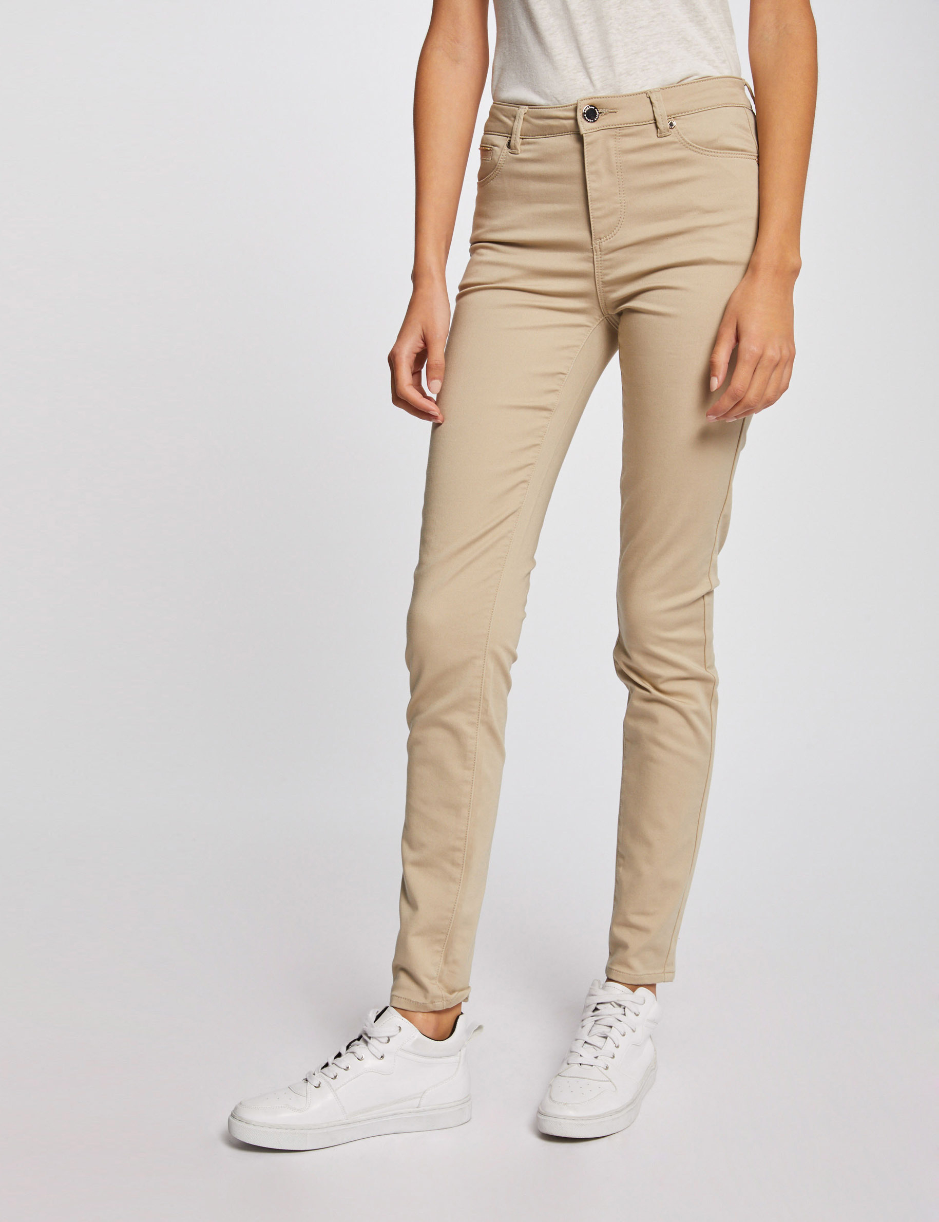Pantalon slim taille standard sable femme
