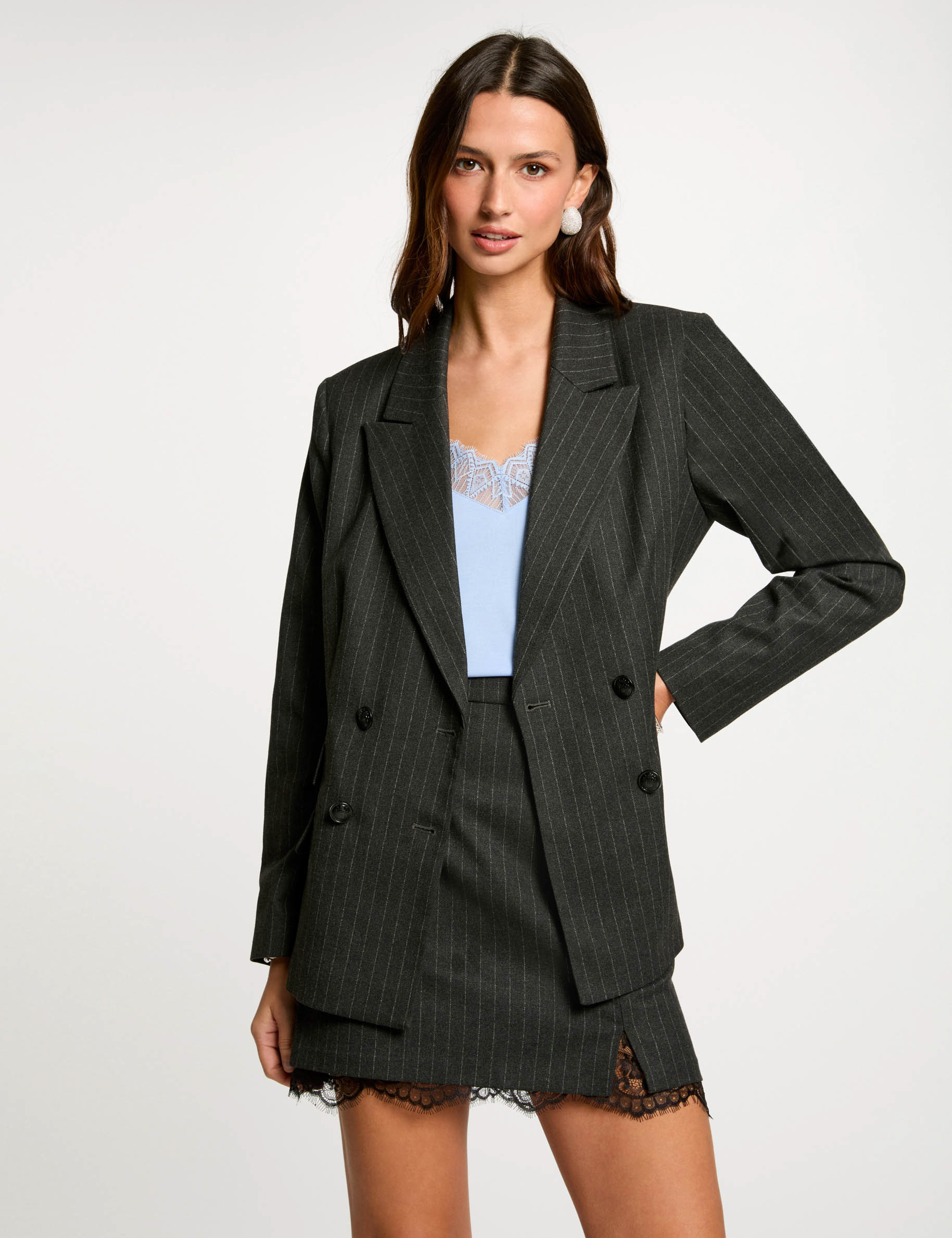 Gestreepte blazer donkergrijs vrouw