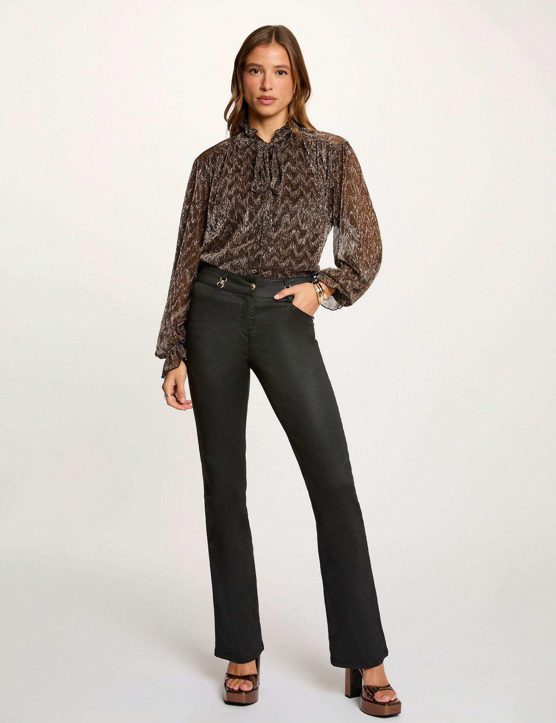 T-shirt col lavallière jaune or femme