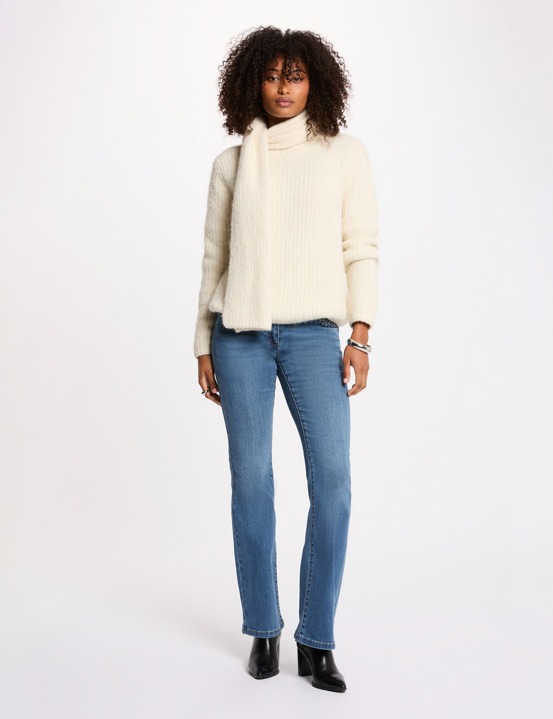 Pull col écharpe ivoire femme