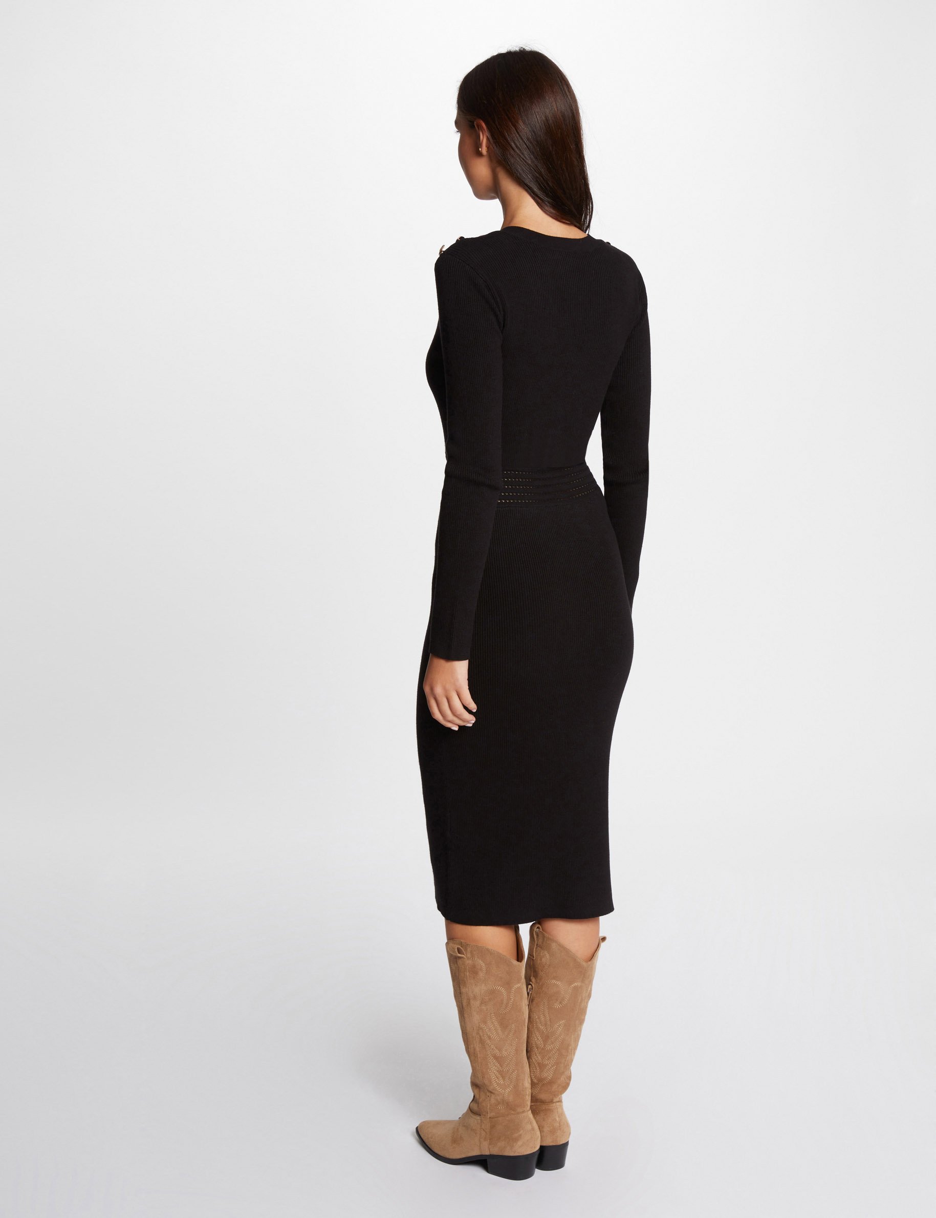 Robe tricot midi ajust&eacute;e noir femme