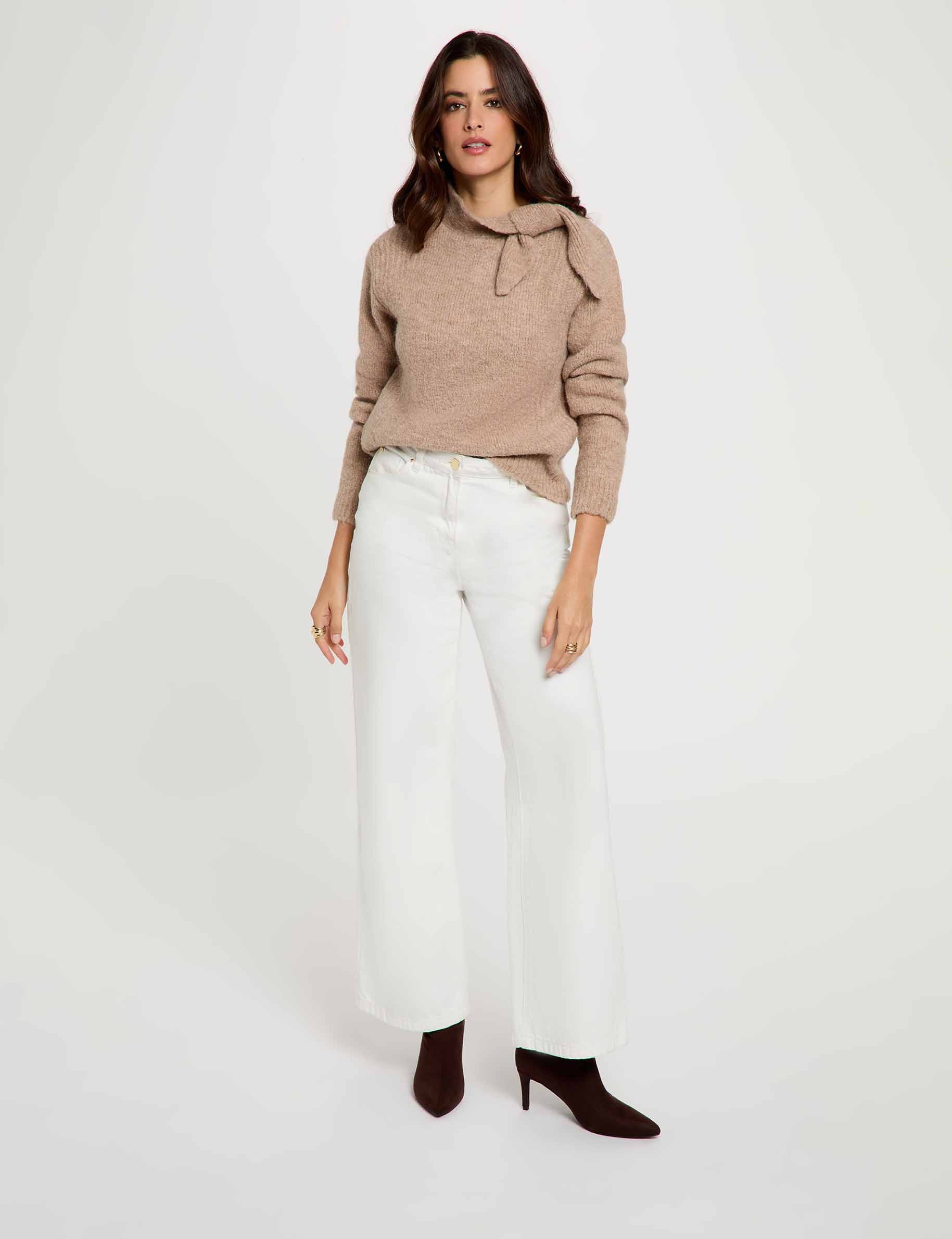 Trui met opstaande kraag medium beige vrouw