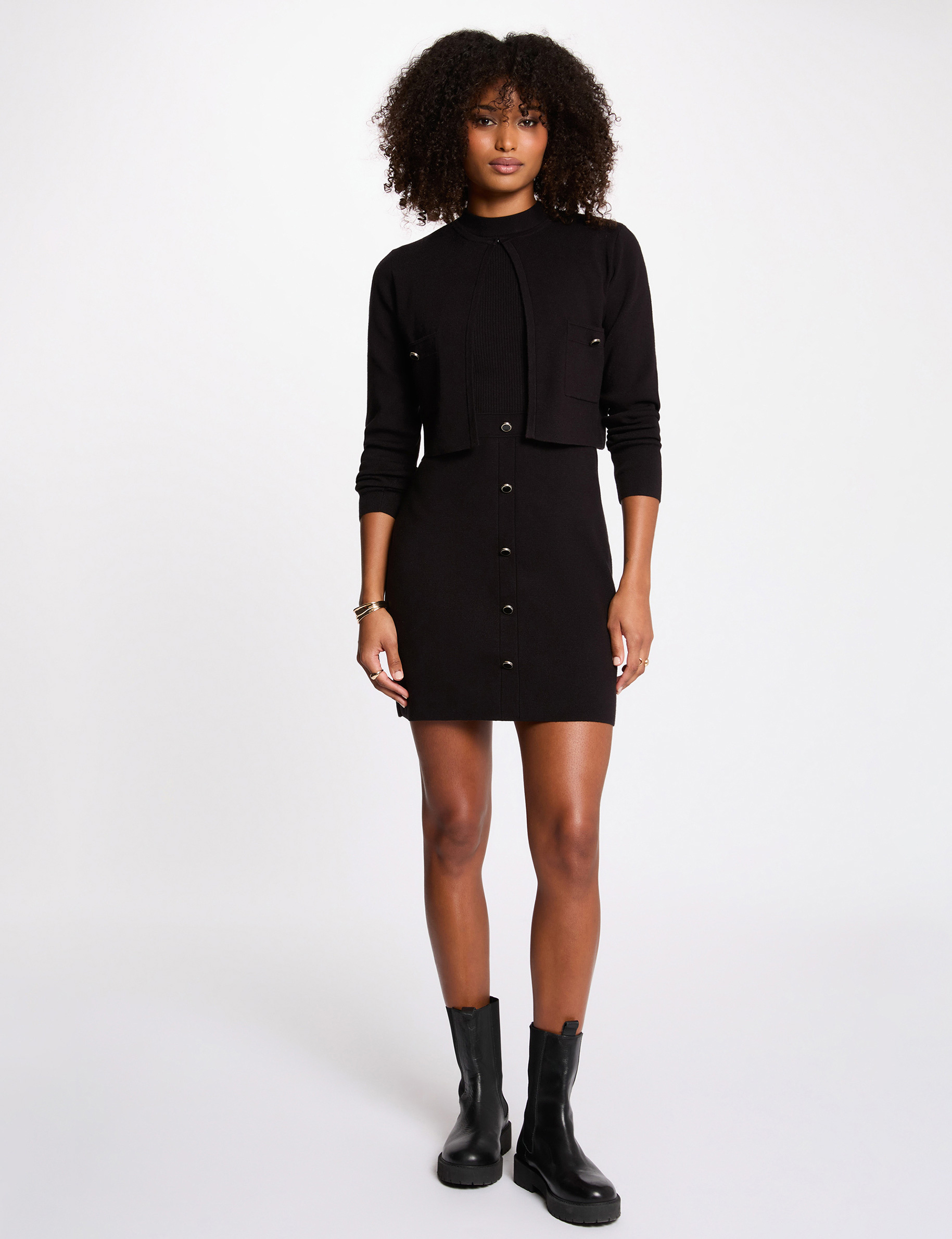 Robe courte effet 2-en-1 noir femme