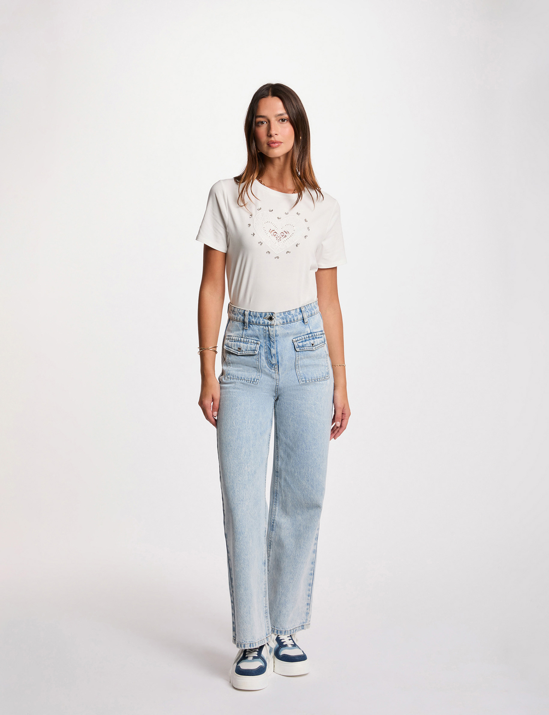 T-shirt met korte mouwen helder wit vrouw