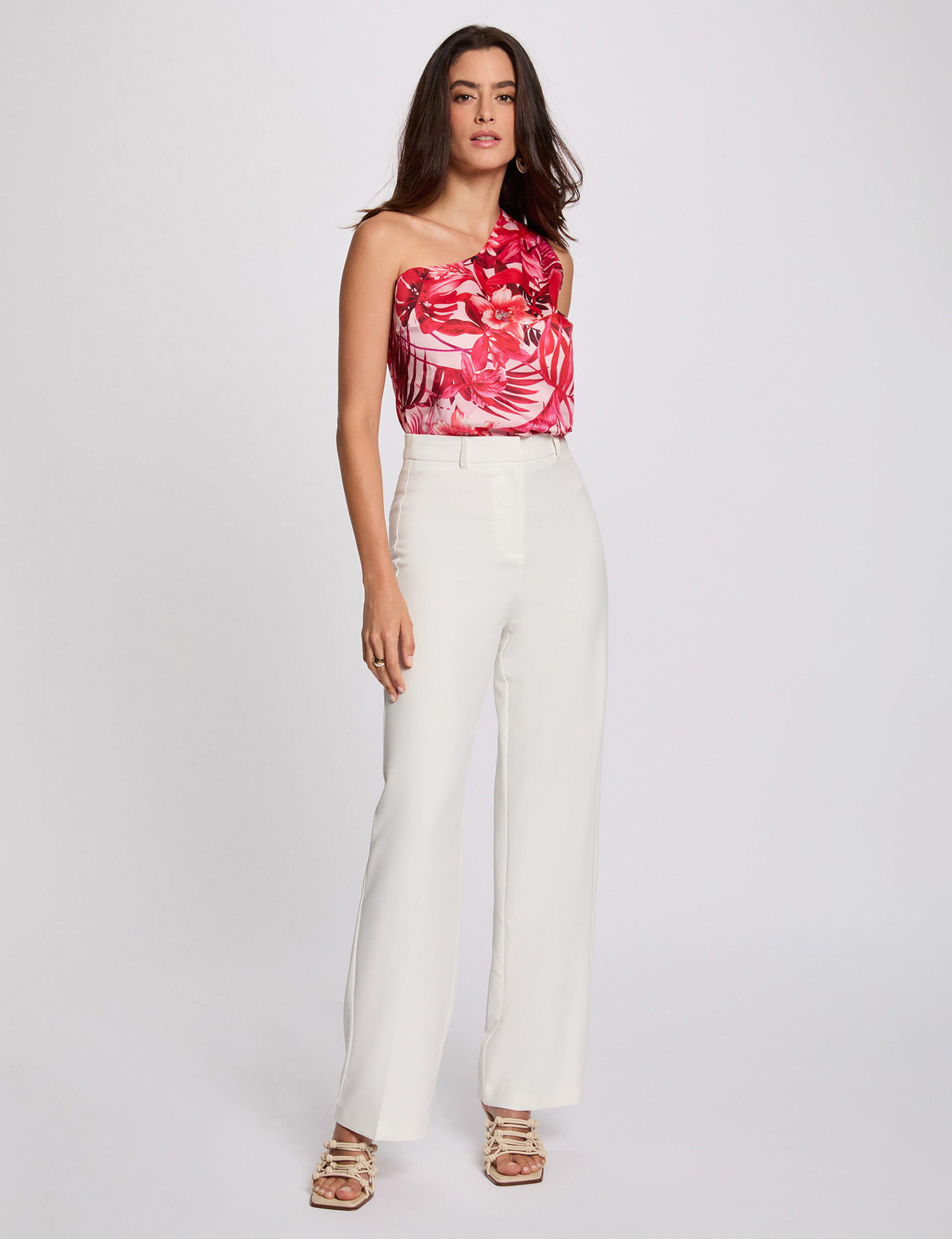 Top imprimé asymétrique multicolore femme