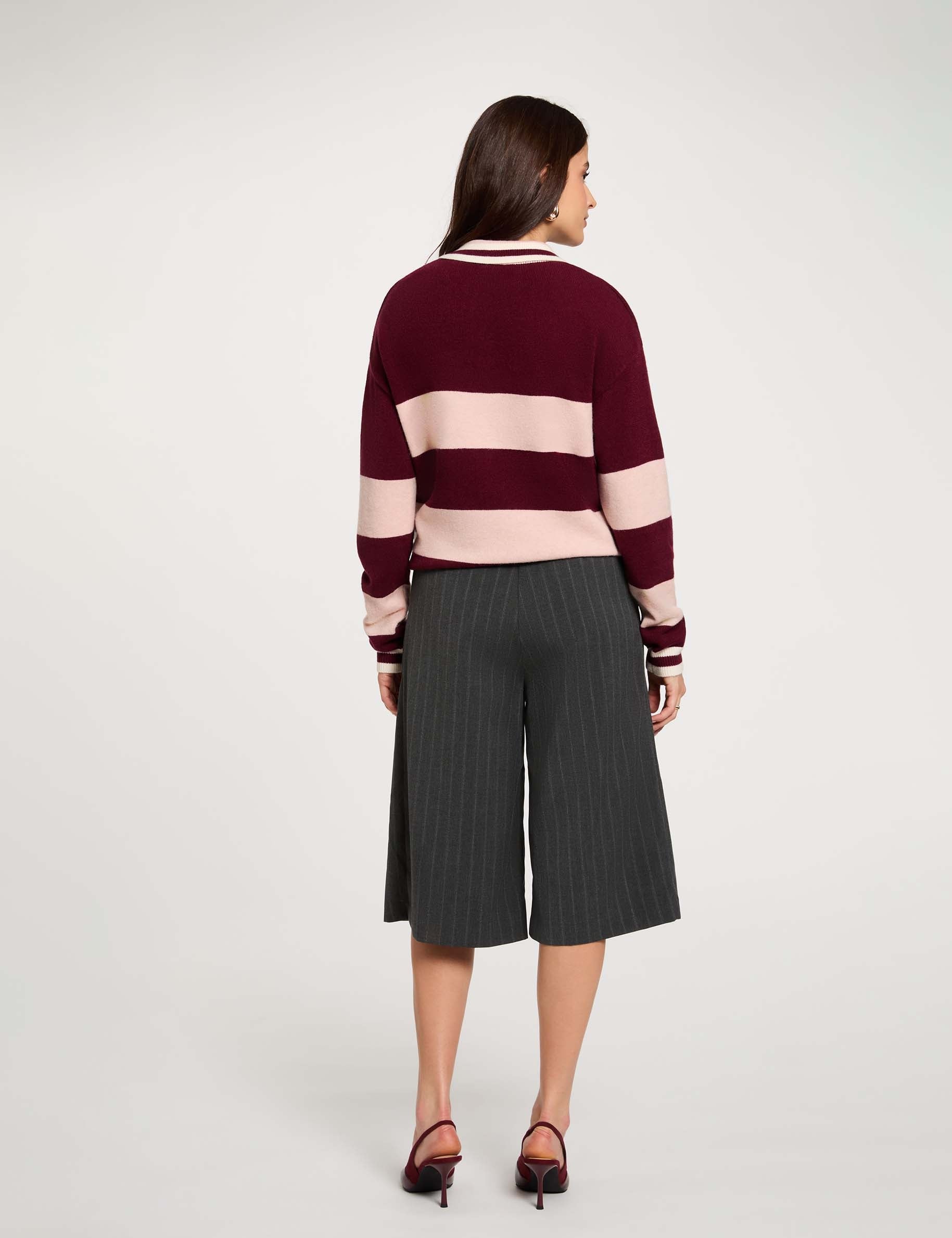Pull col &agrave; revers bordeaux femme