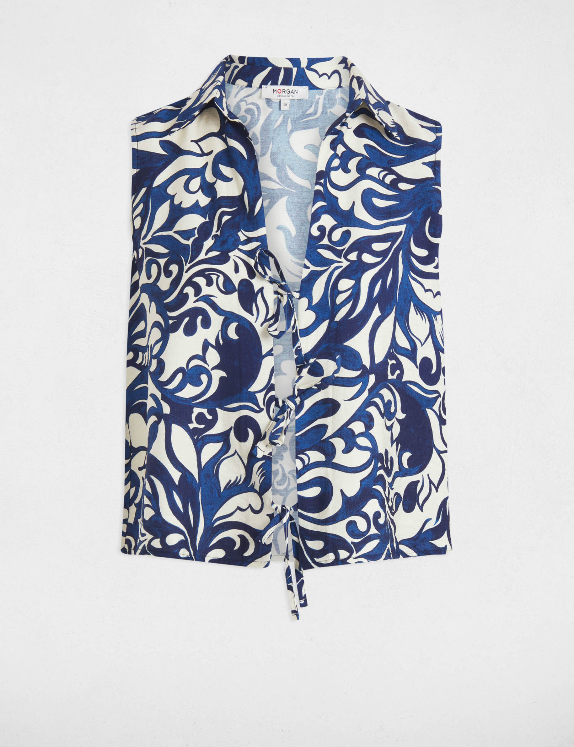 mouwloos overhemd met print meerkleurig vrouw Mouwloos overhemd met print meerkleurig vrouw