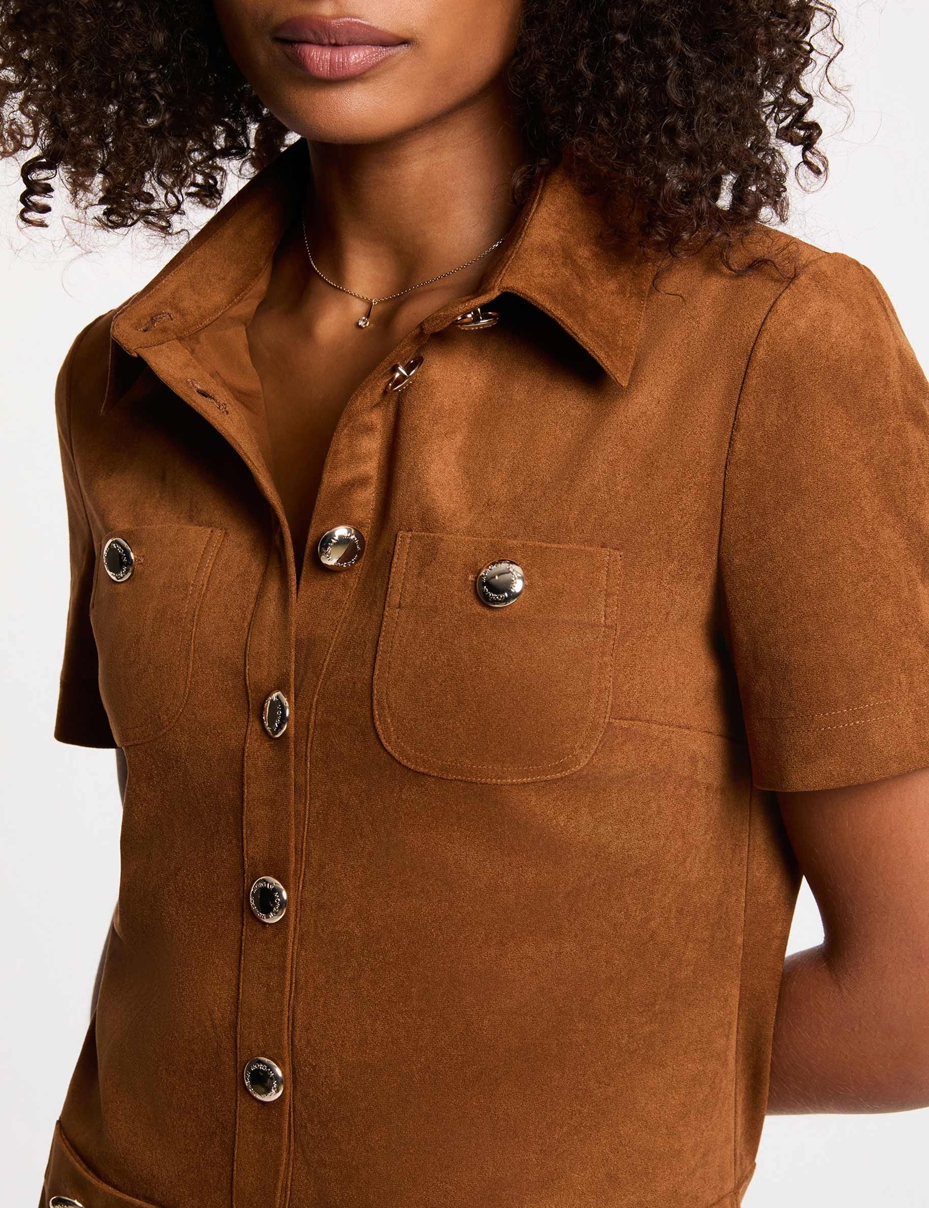 Robe courte cache-coeur marron cognac femme