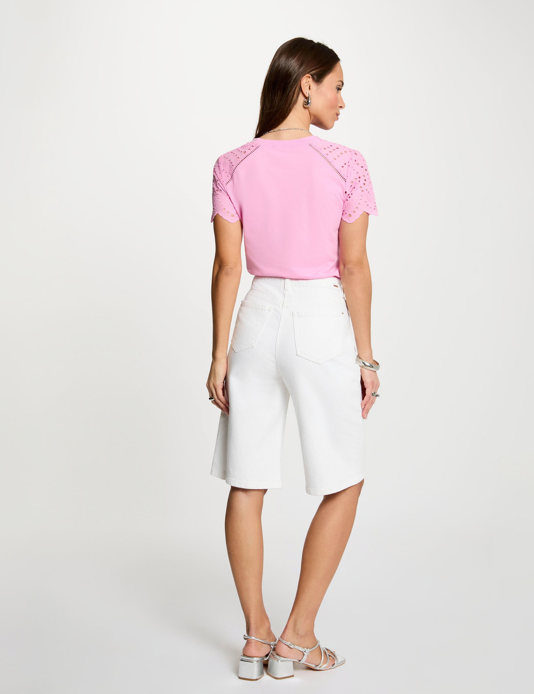 T-shirt met korte mouwen roze vrouw