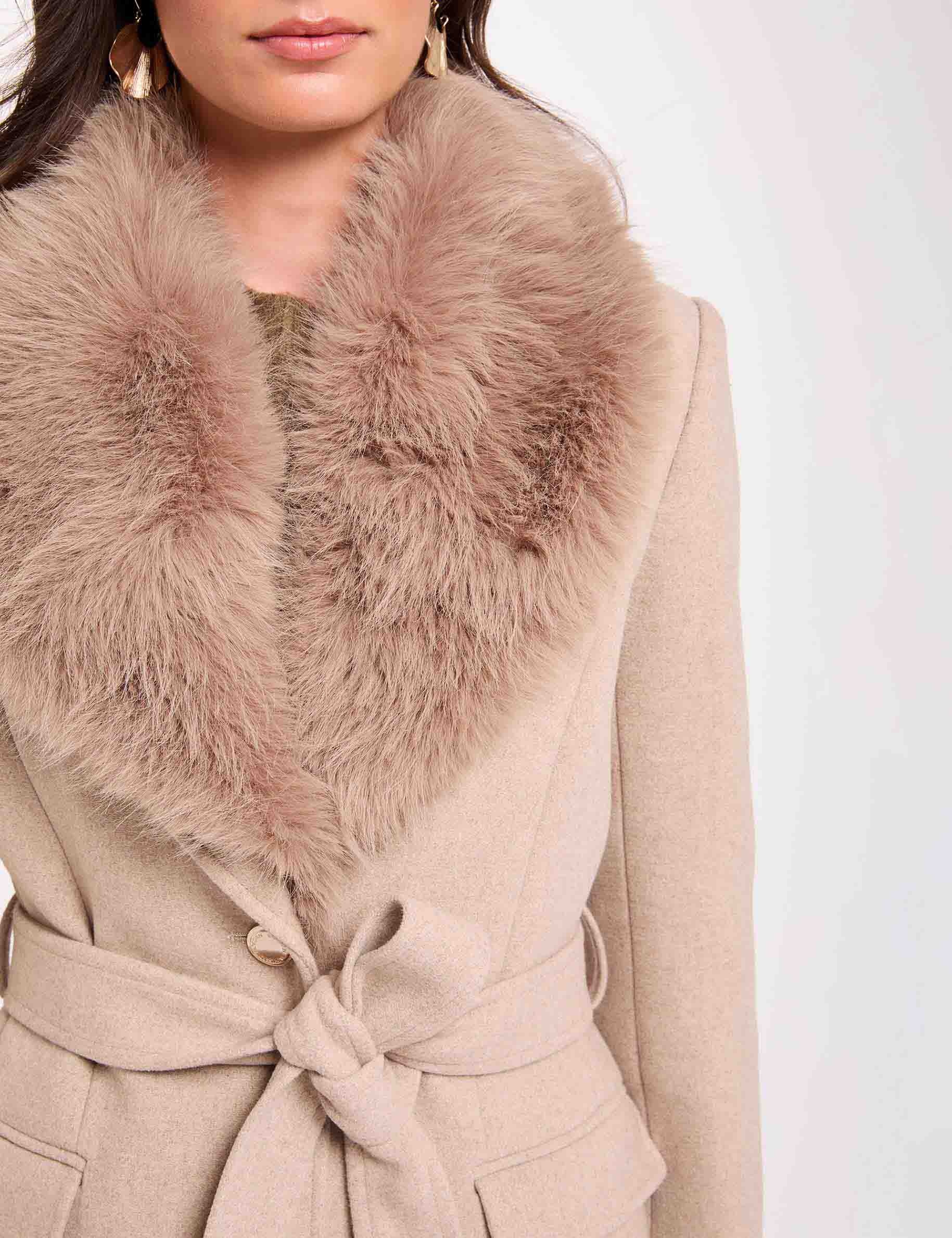 Manteau long ceintur&eacute; beige femme