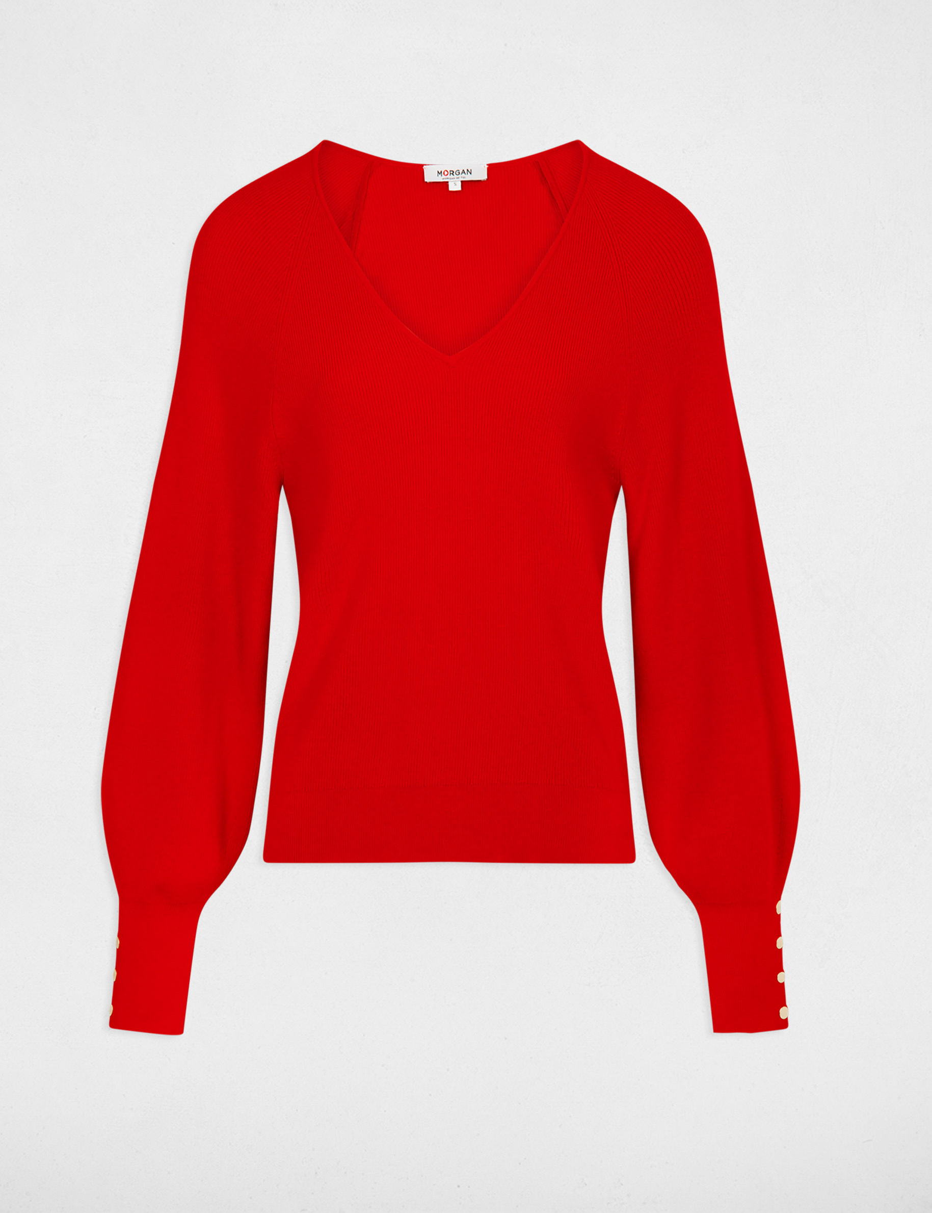 Trui lange mouwen en V hals rood vrouw