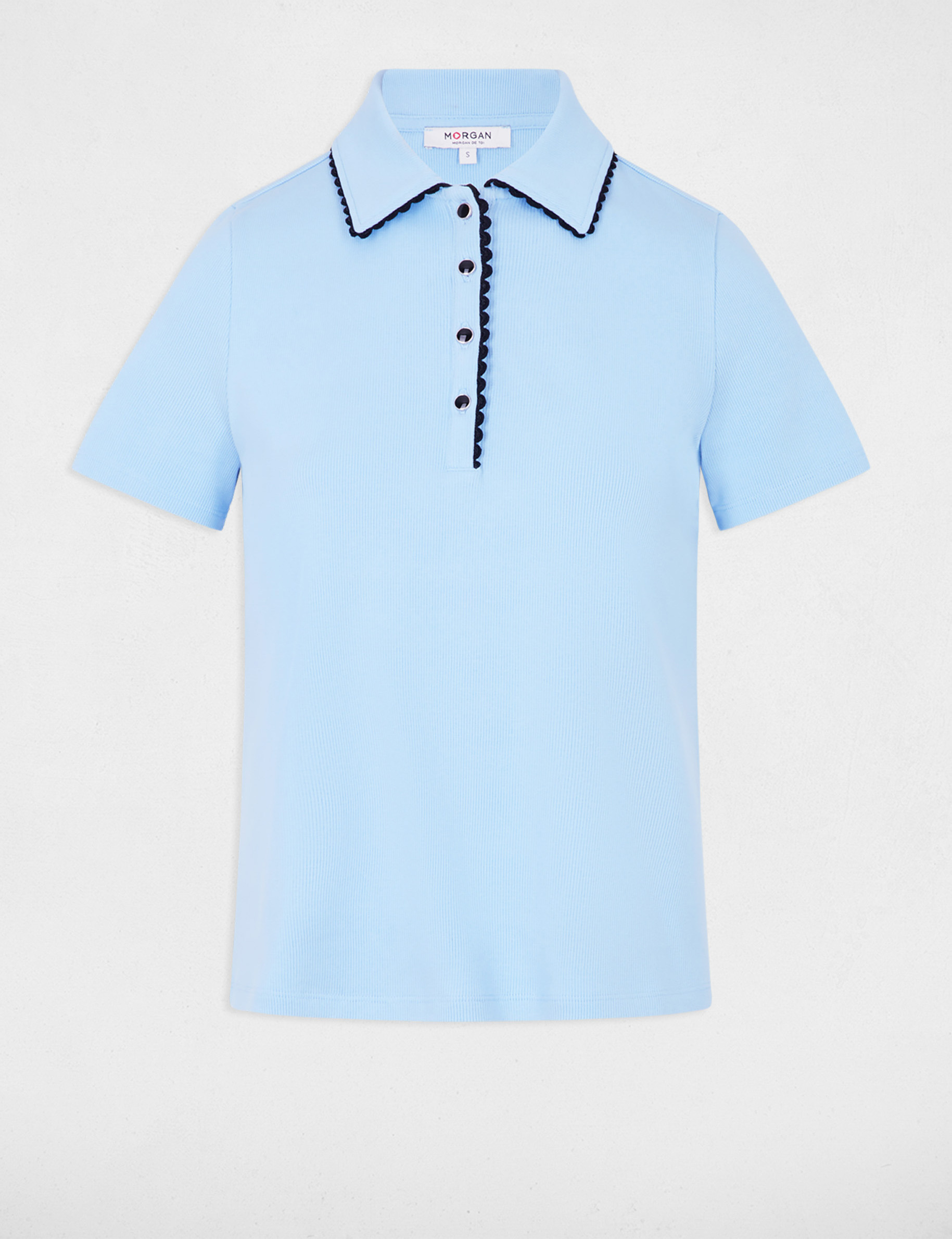 Top cintré col à revers bleu clair femme