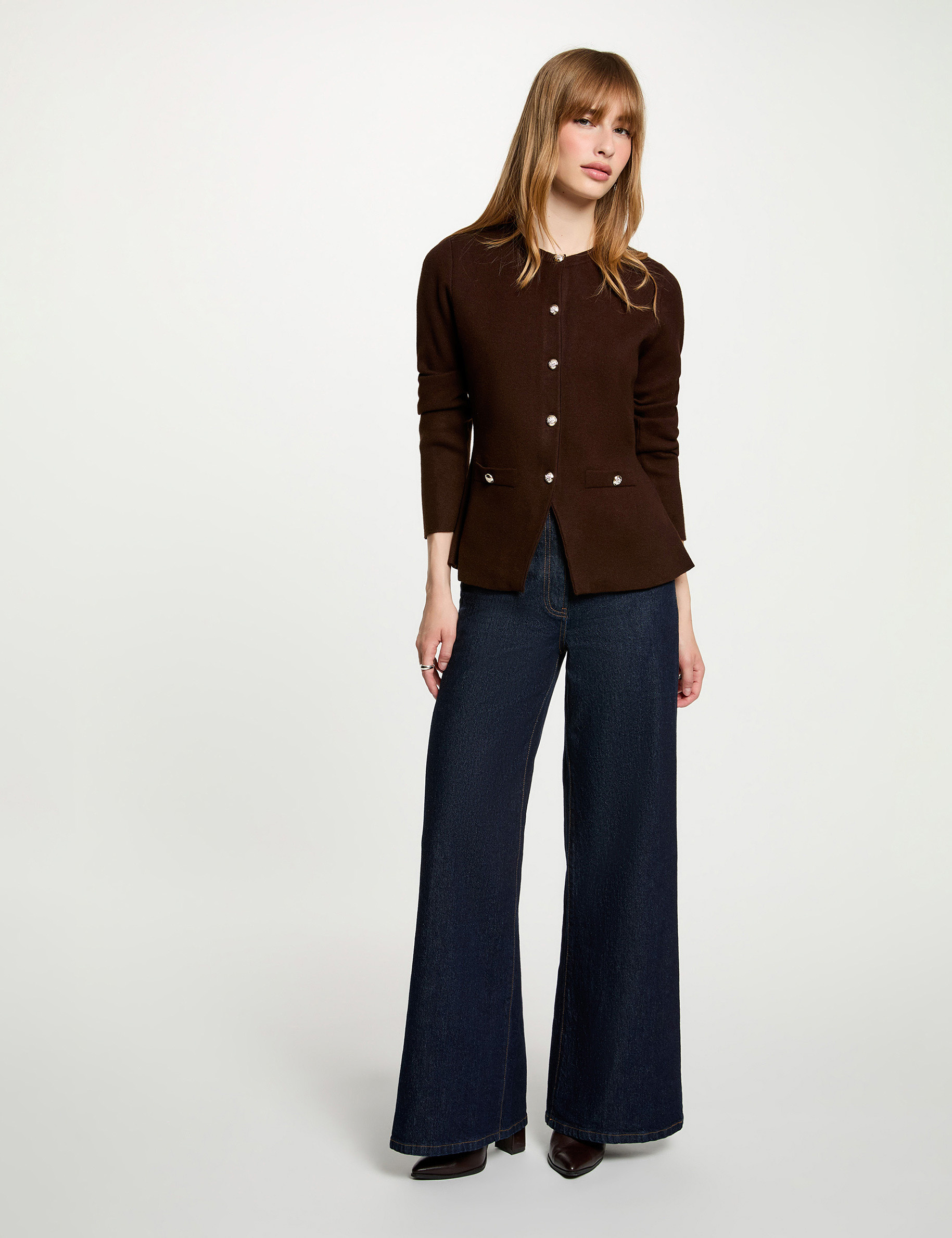 Vest met ronde hals donker bruin vrouw