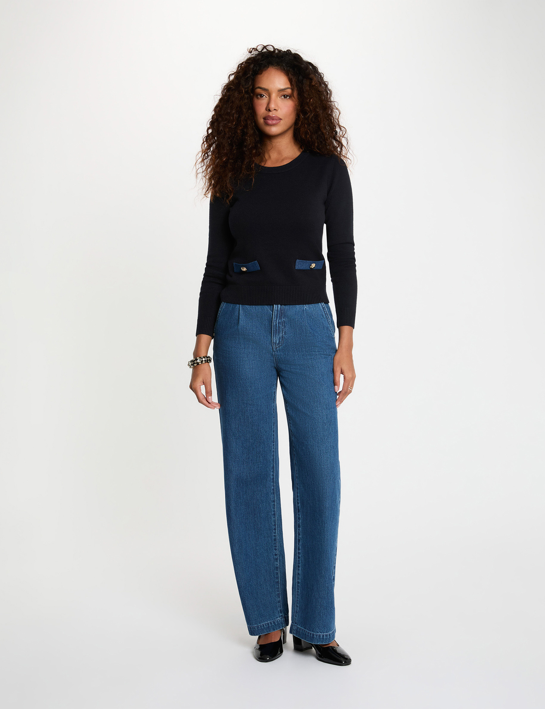 Pull col rond bleu marine femme