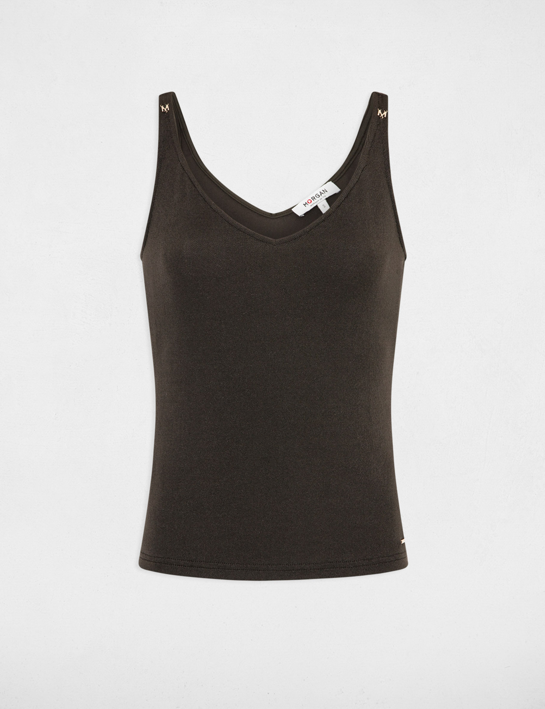 debardeur col en v fils metallises vert kaki femme Débardeur col en V fils métallisés vert kaki femme