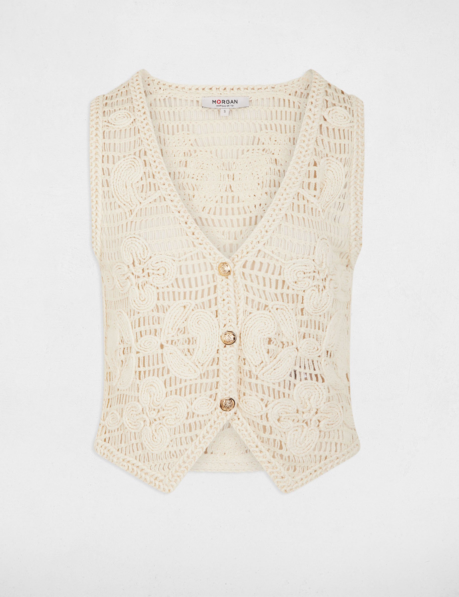 Mouwloos vest met V-hals ivoor vrouw