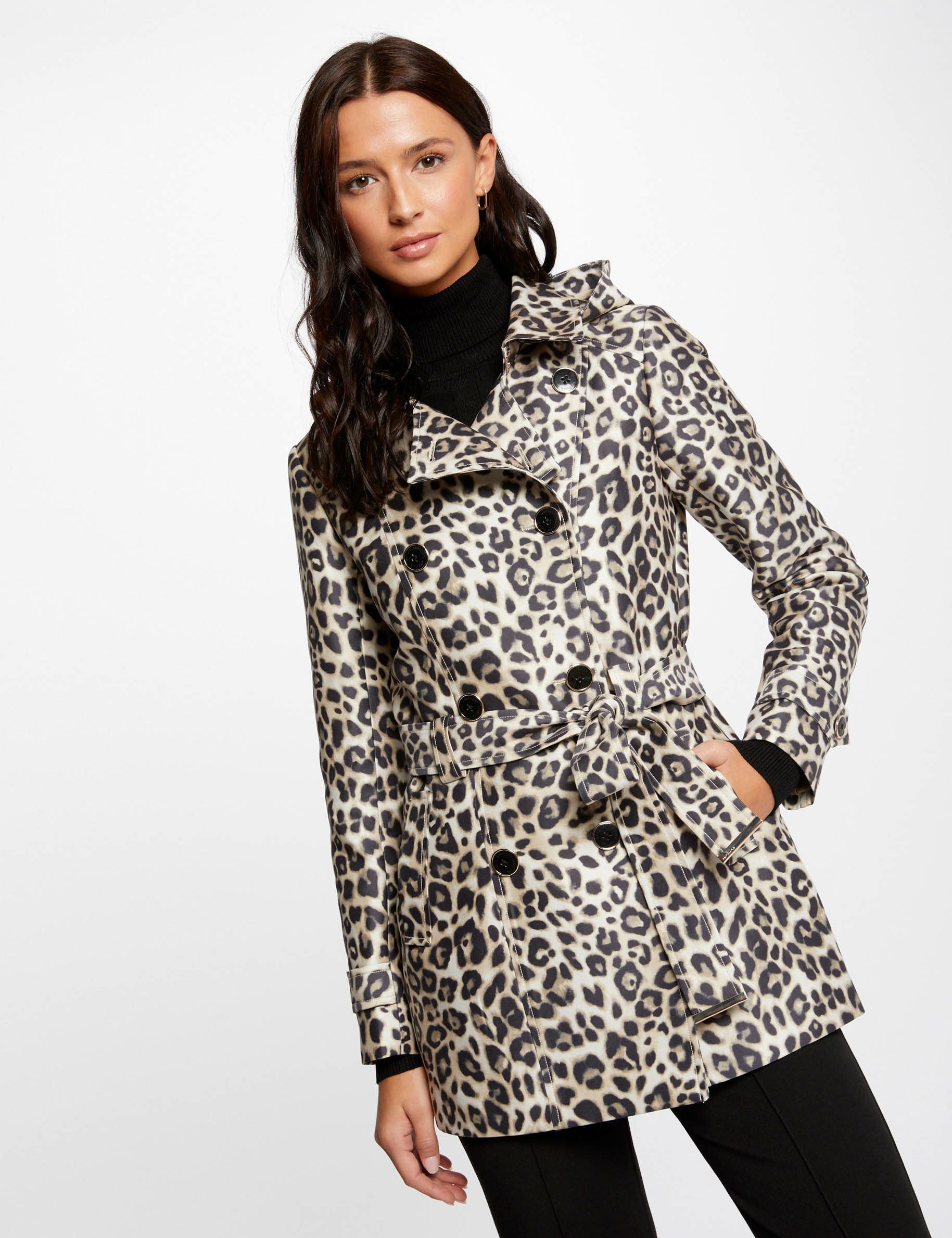 Trenchcoat met riem en luipaardprint meerkleurig vrouw