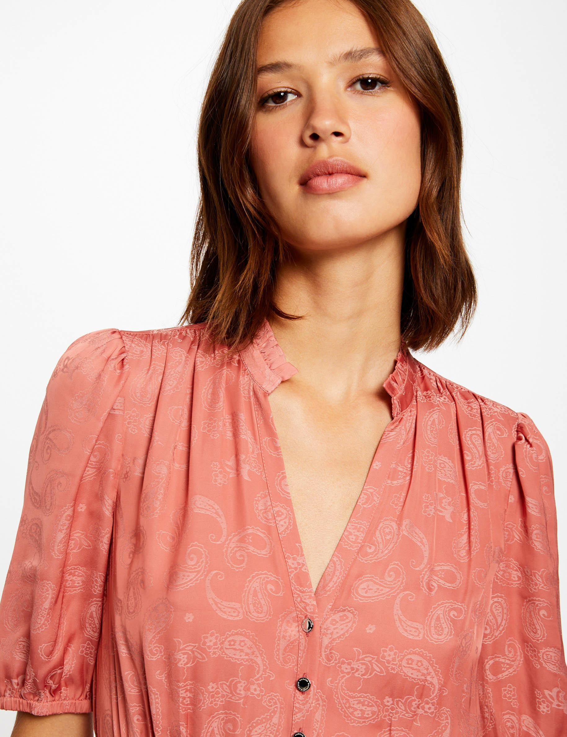 rechte jurk met paisley print roest vrouw Rechte jurk met paisley print roest vrouw