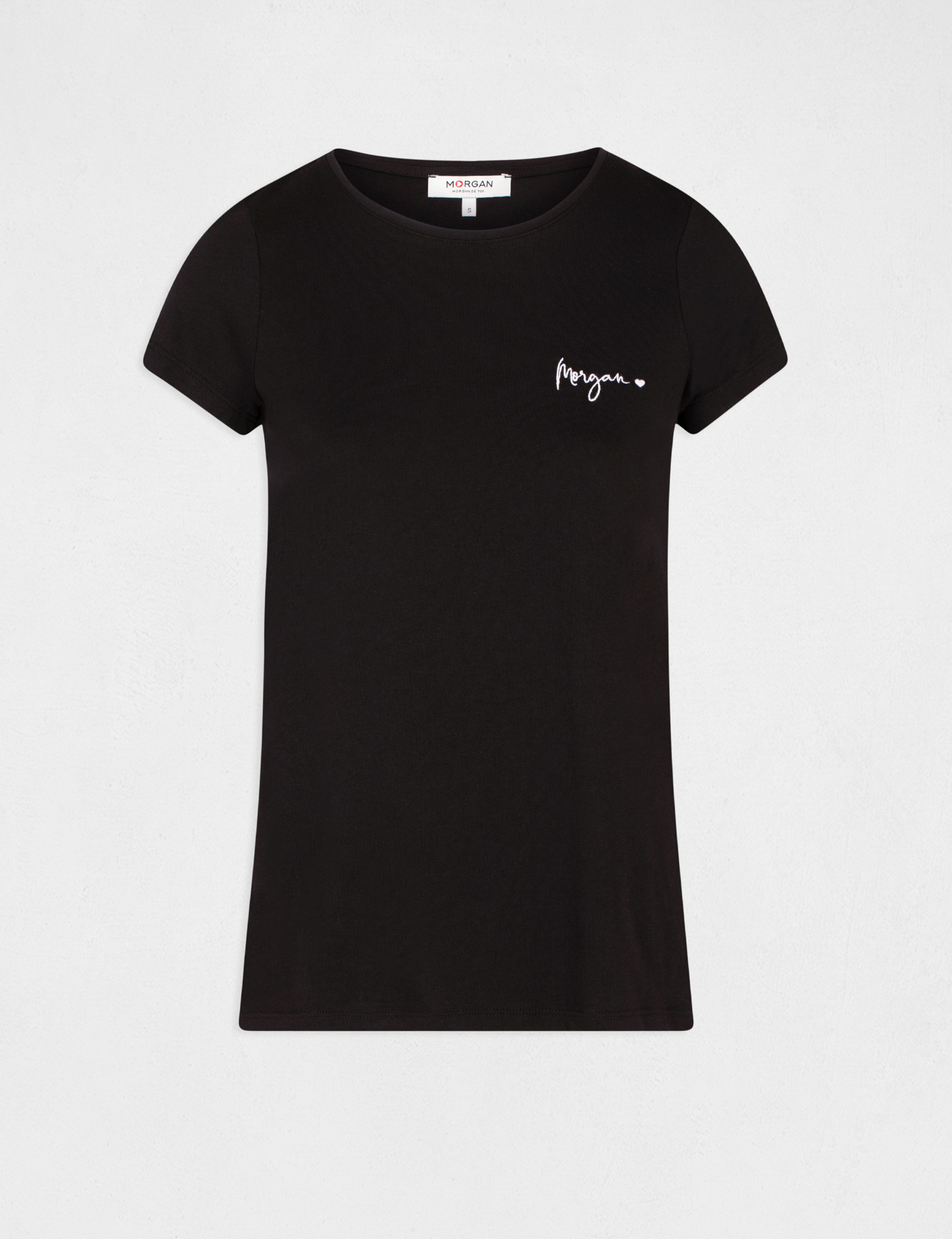 T-shirt met korte mouwen en borduursel zwart vrouw T-shirt met korte mouwen en borduursel zwart vrouw