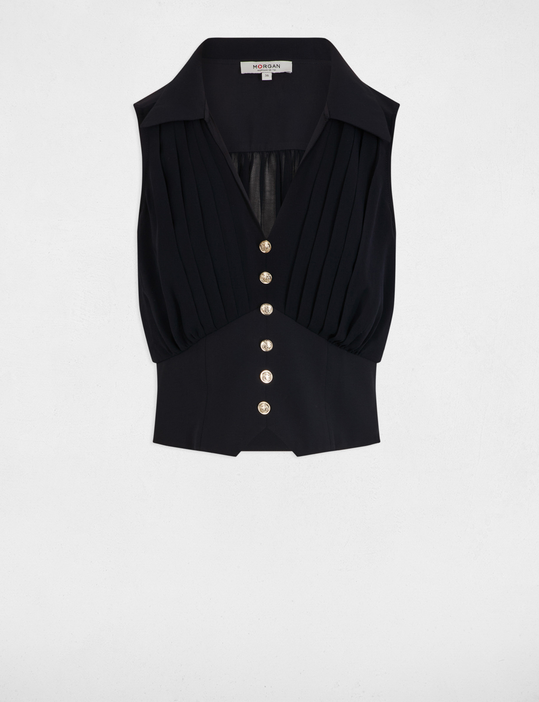 mouwloze top met plooien marineblauw vrouw Mouwloze top met plooien marineblauw vrouw