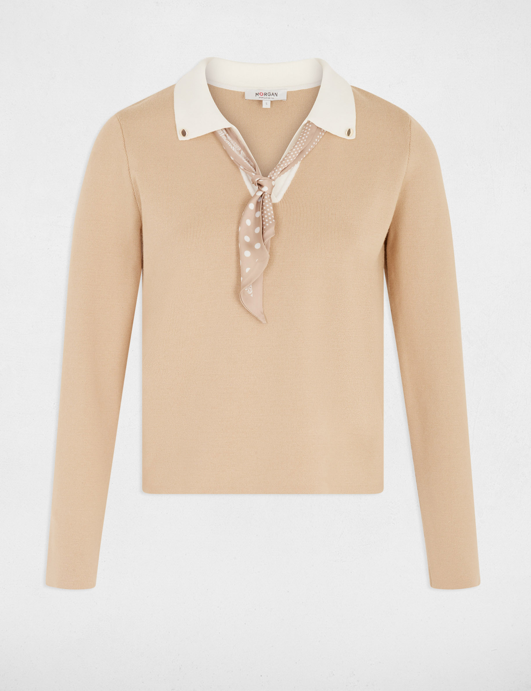 Trui met omgeslagen kraag beige vrouw