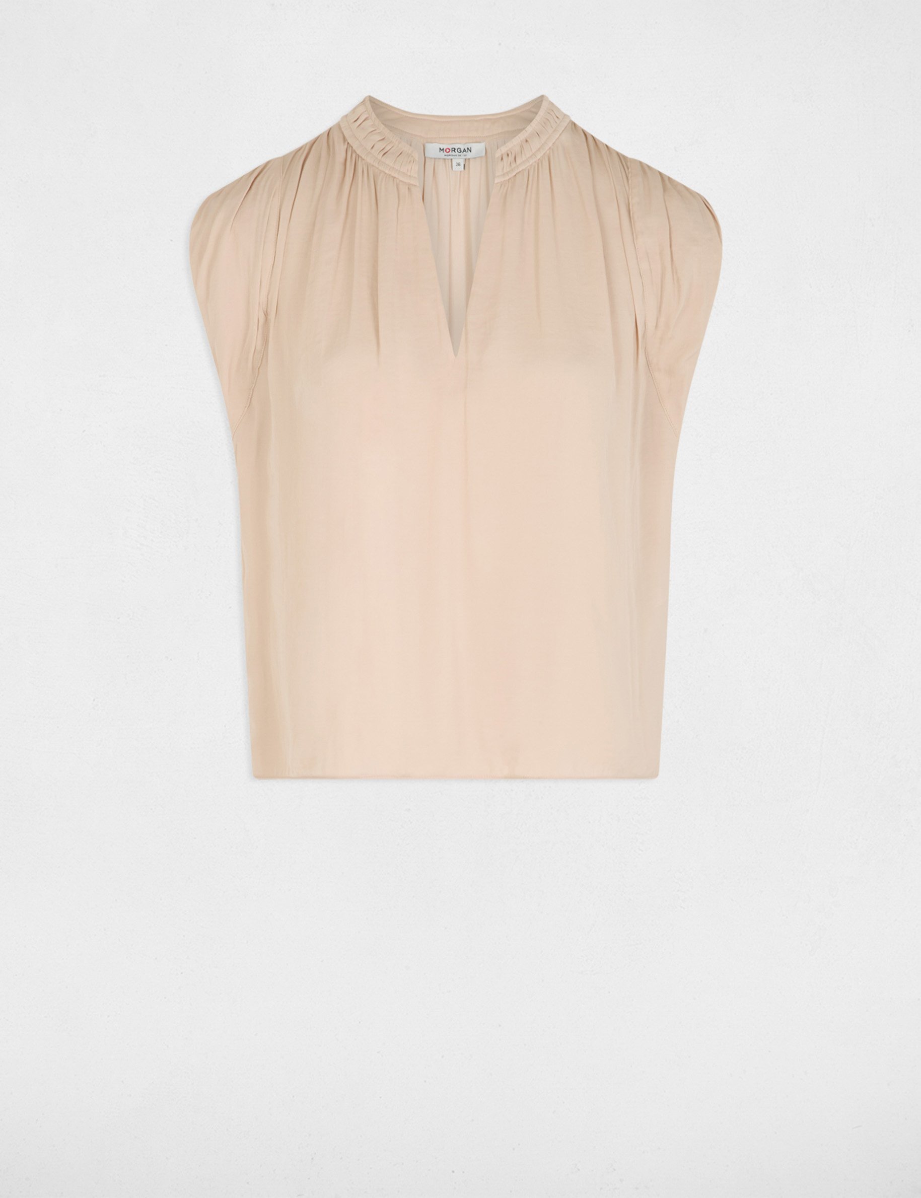 Blouse met korte mouwen licht beige vrouw