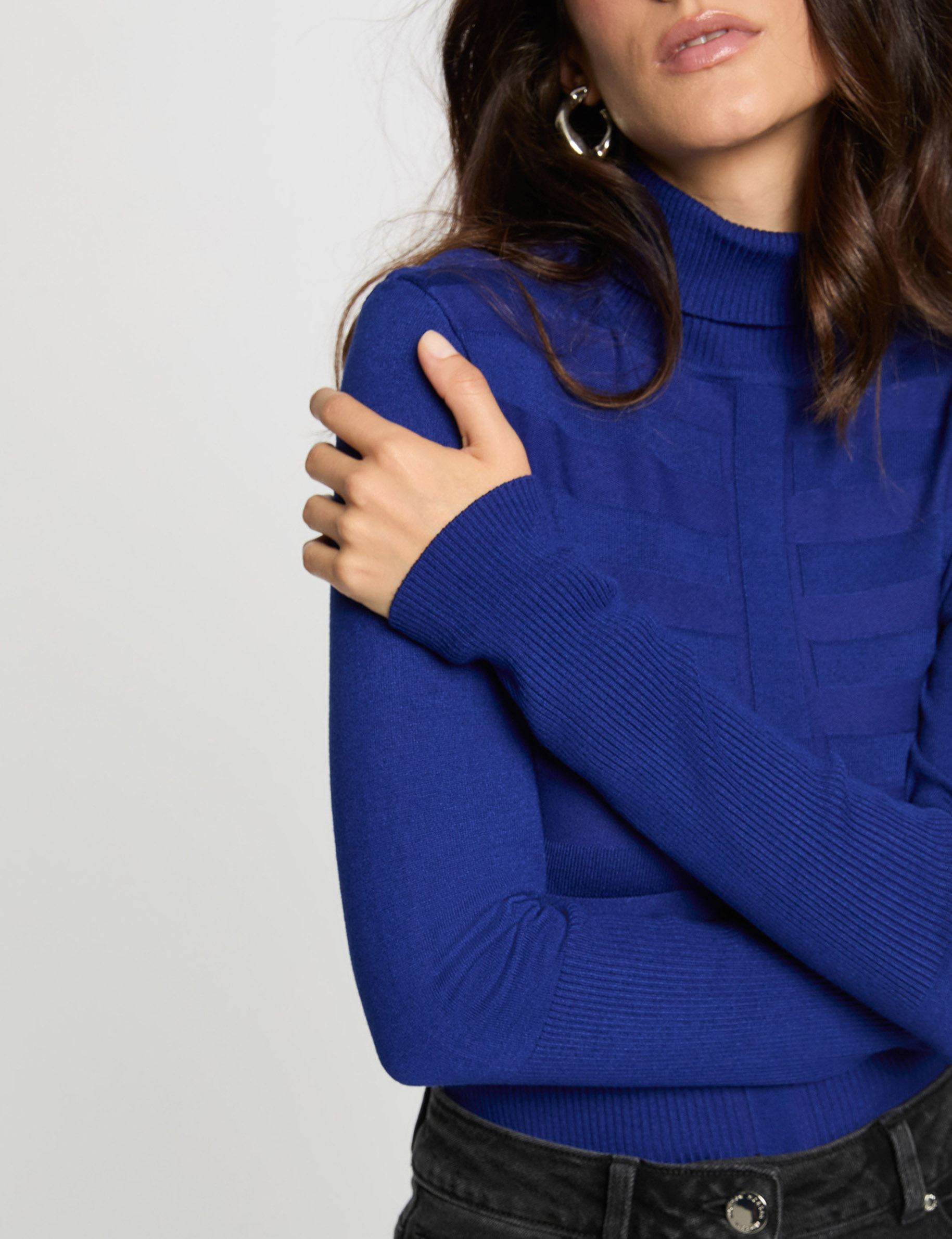 Nauwsluitende coltrui bleu pétrole vrouw