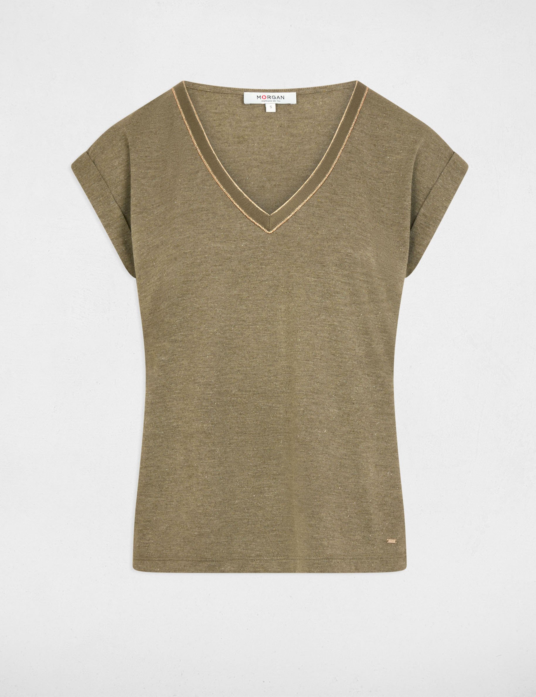 T-shirt manches courtes vert kaki femme