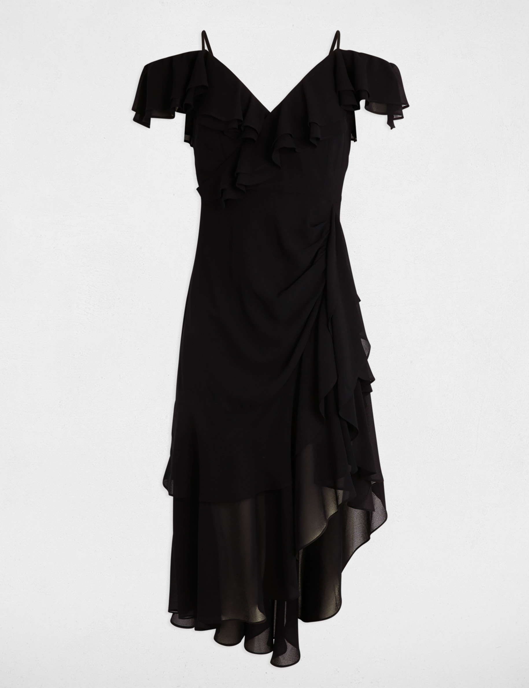 Rechte midi-jurk met ruches marineblauw vrouw