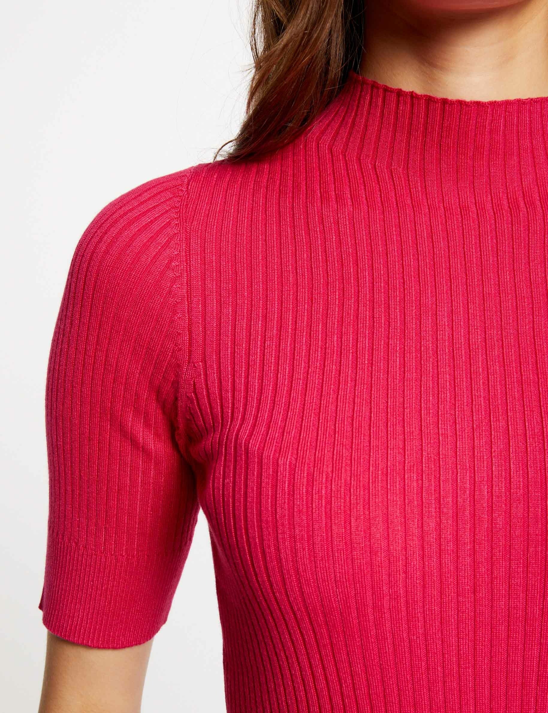 Pull col montant manches courtes rose moyen femme