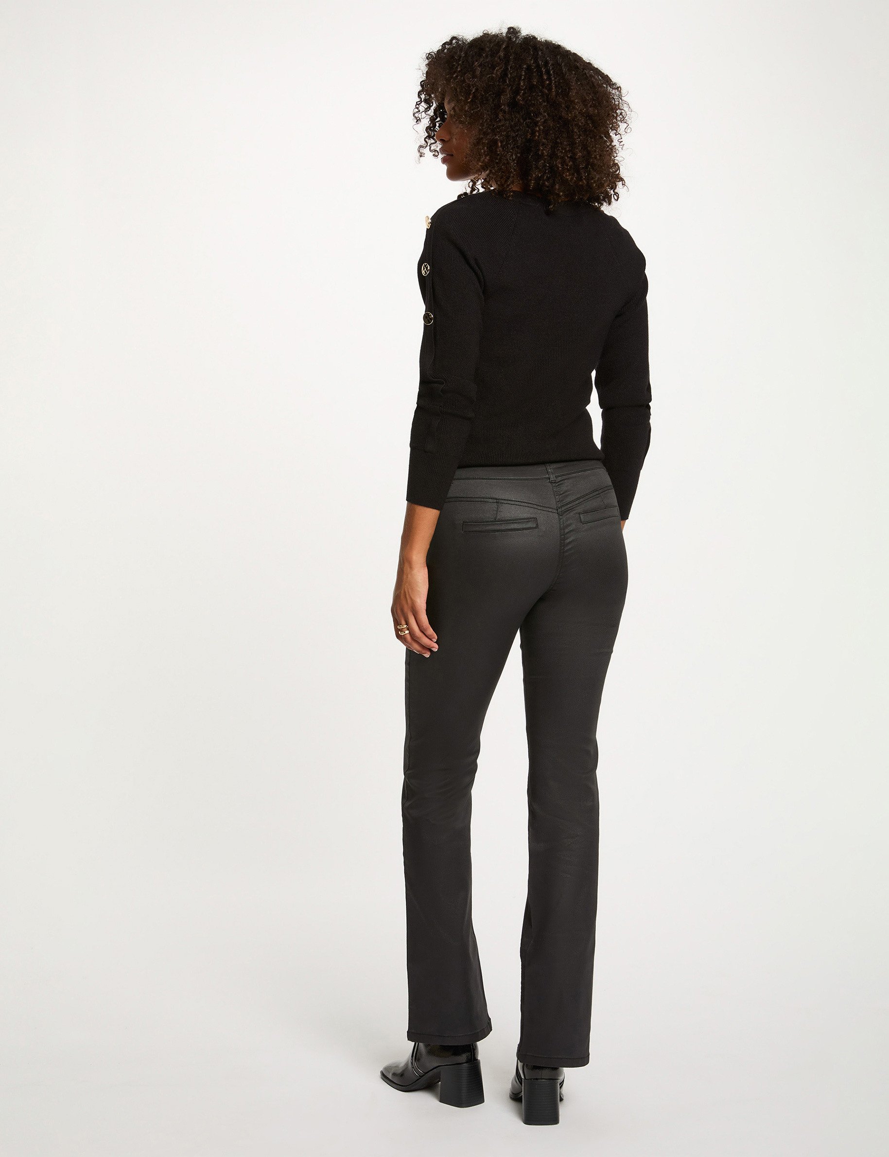 pantalon bootcut enduit noir femme Pantalon bootcut enduit noir femme