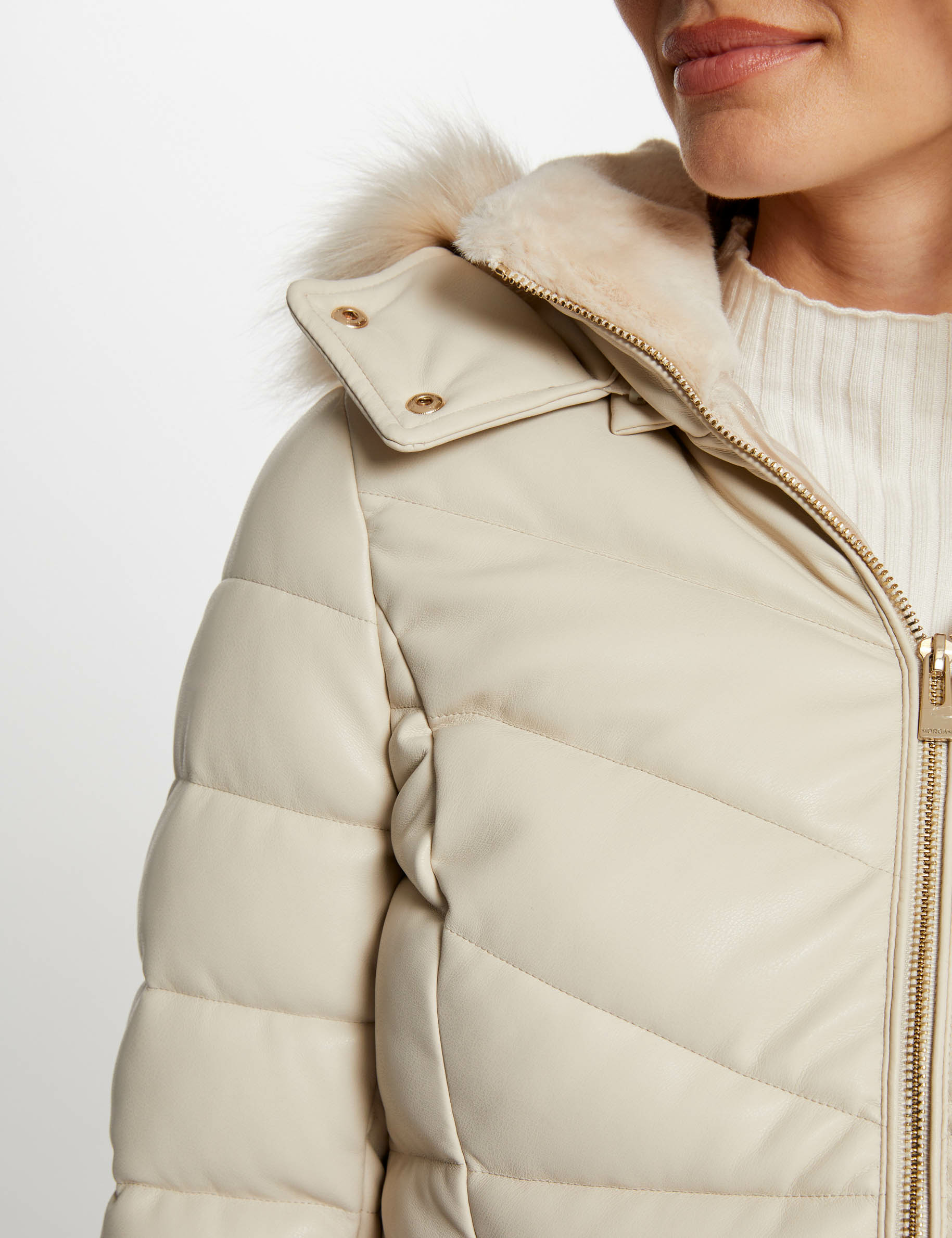 doudoune simili cuir capuche ivoire femme Doudoune simili cuir capuche ivoire femme
