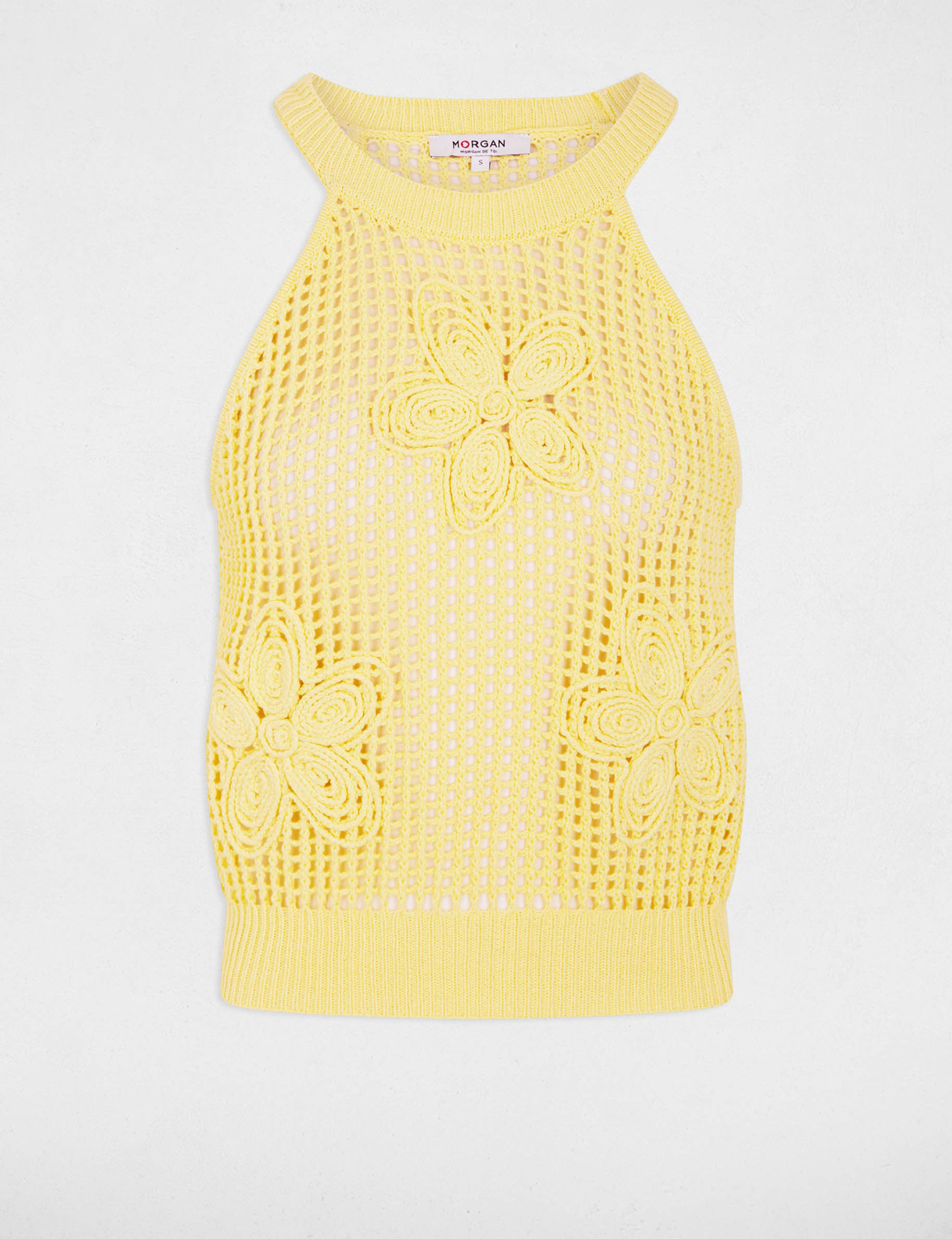 Getailleerd tanktop met ronde hals lichtgeel vrouw