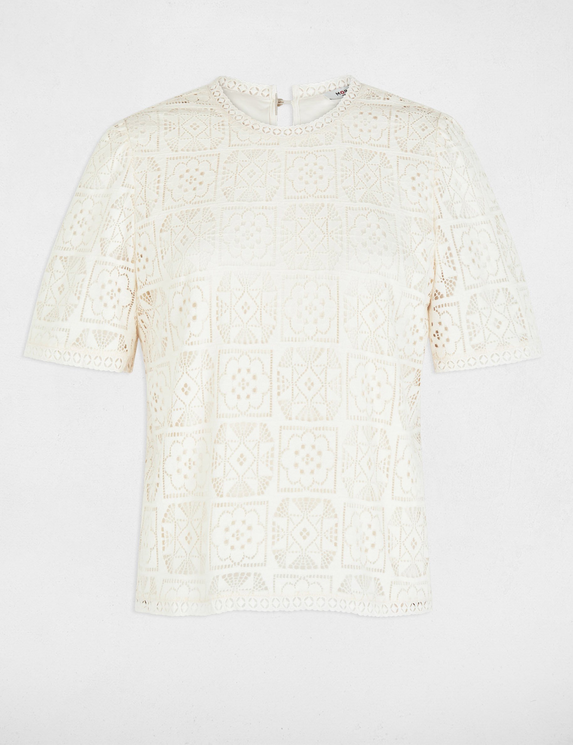 Kant T-shirt met hoge hals ivoor vrouw