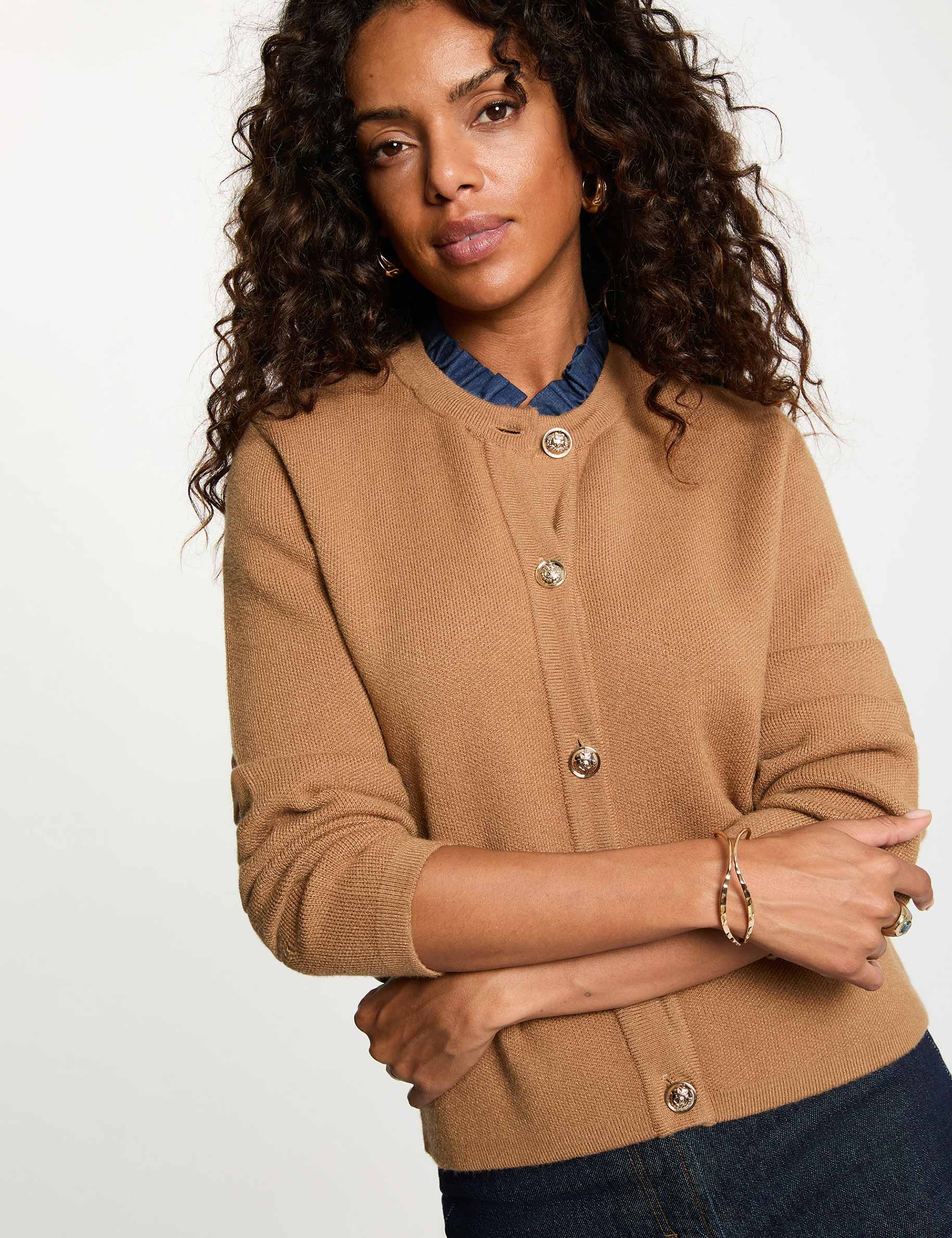 Gilet avec boutons marron cognac femme