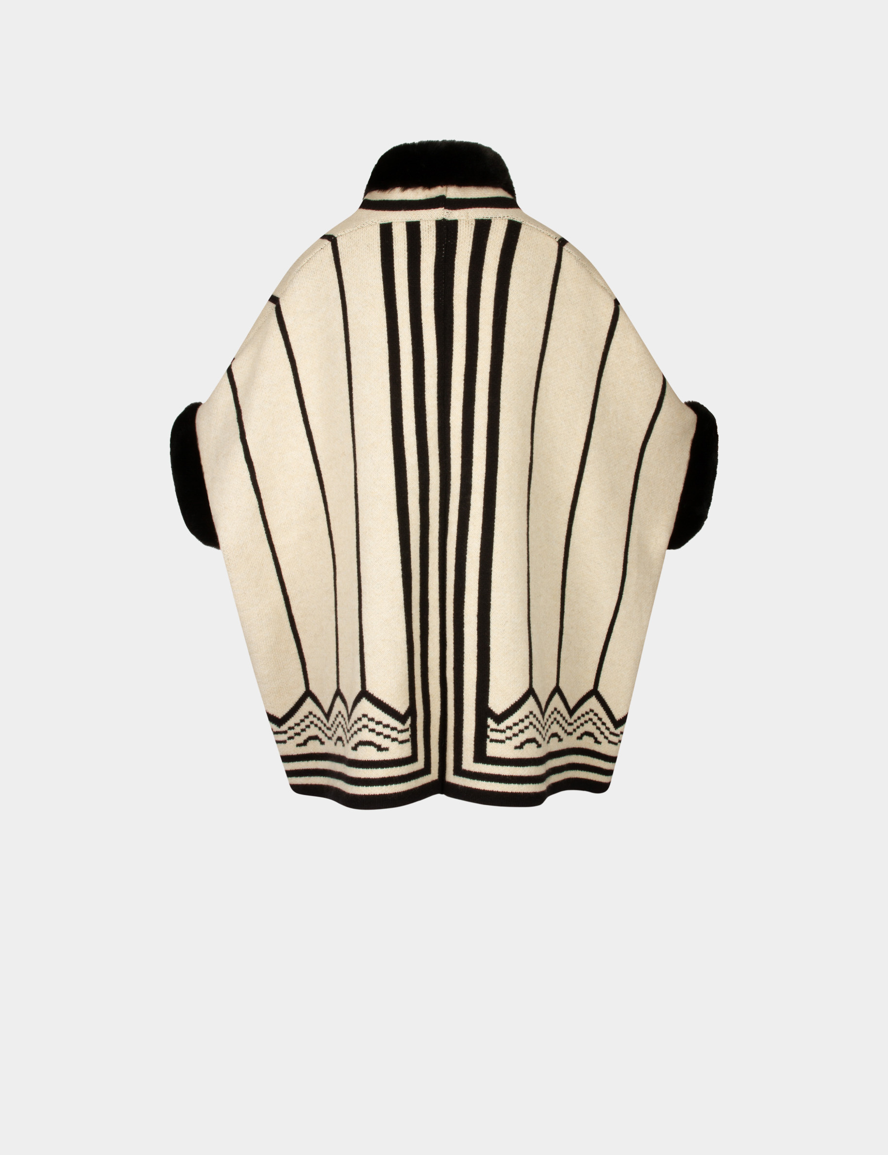 Poncho met grafische print zwart vrouw