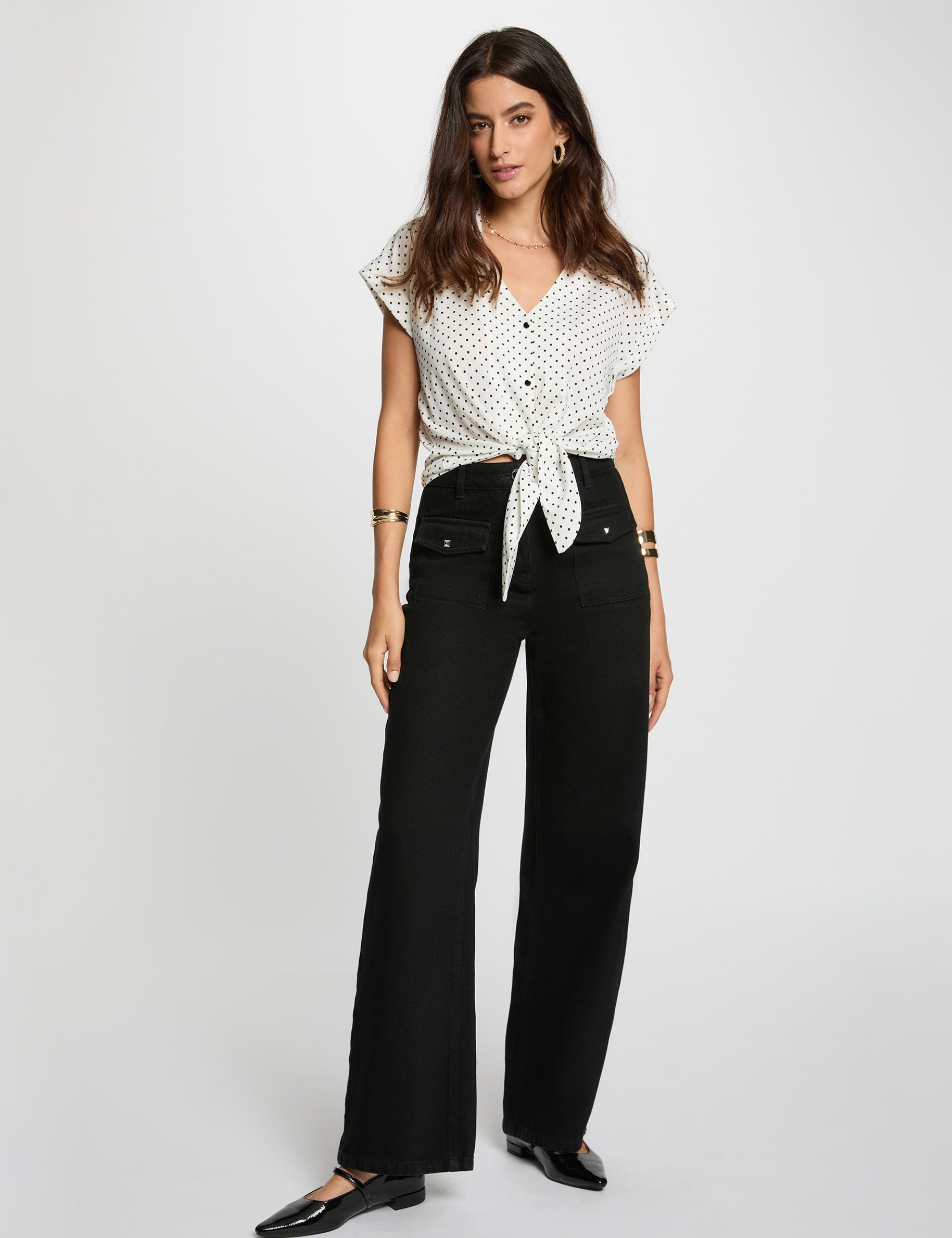 Chemise cropped col v blanc femme