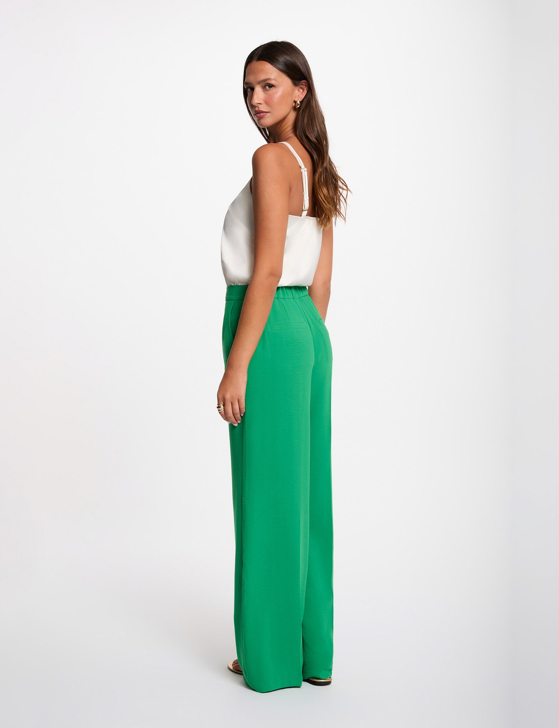 Pantalon large fluide vert prairie femme