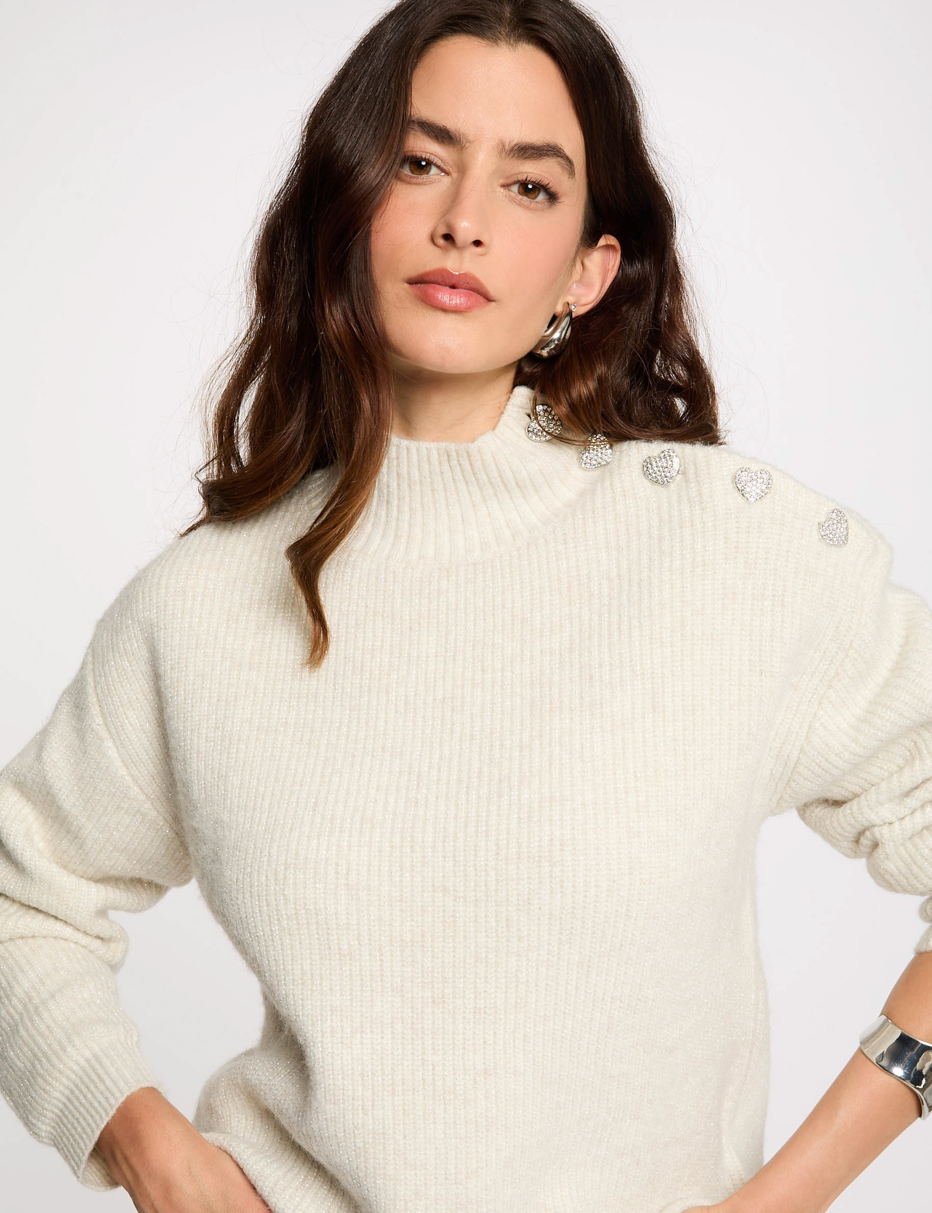pull manches longues avec boutons ivoire femme Pull manches longues avec boutons ivoire femme