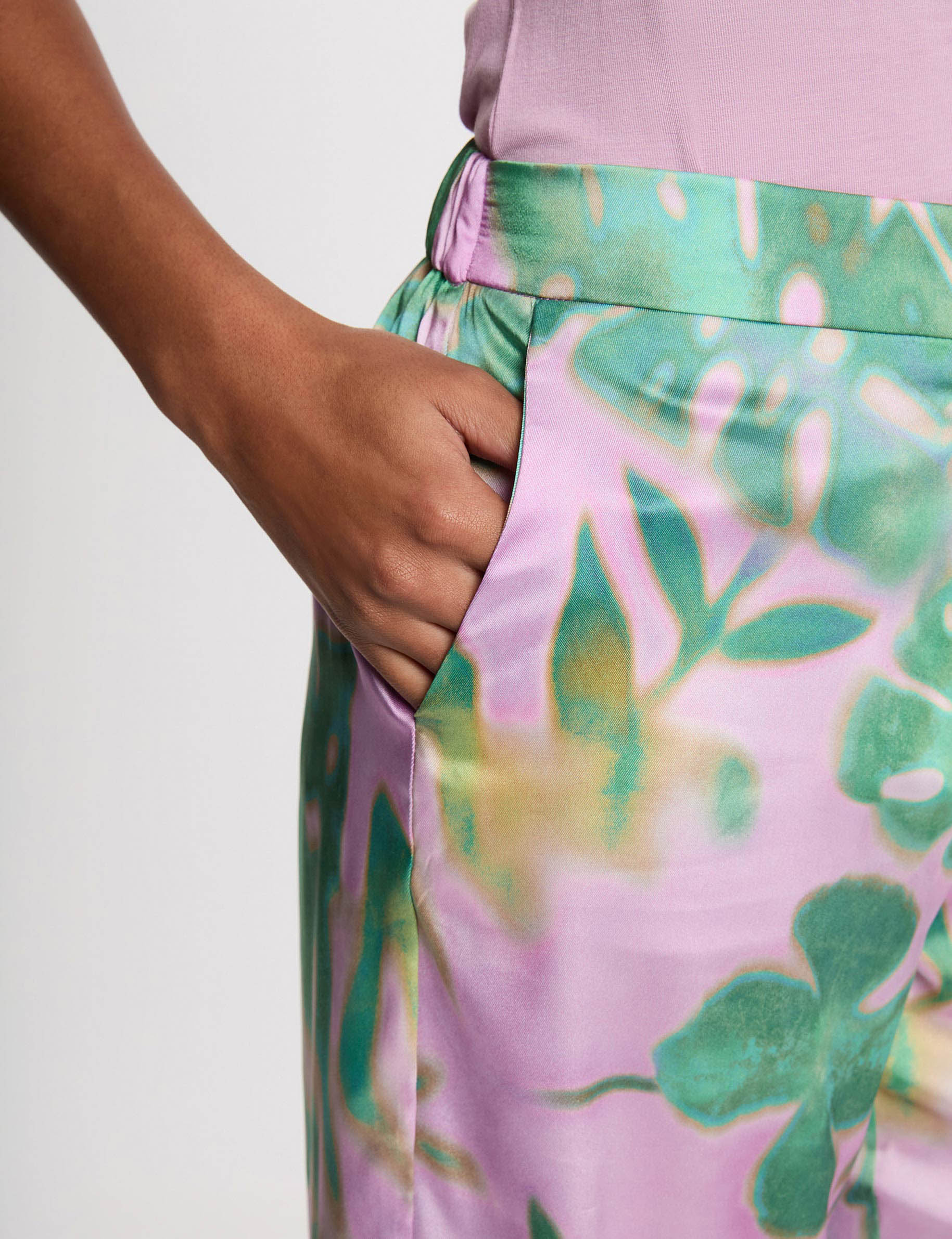 Pantalon large taille haute multicolore femme