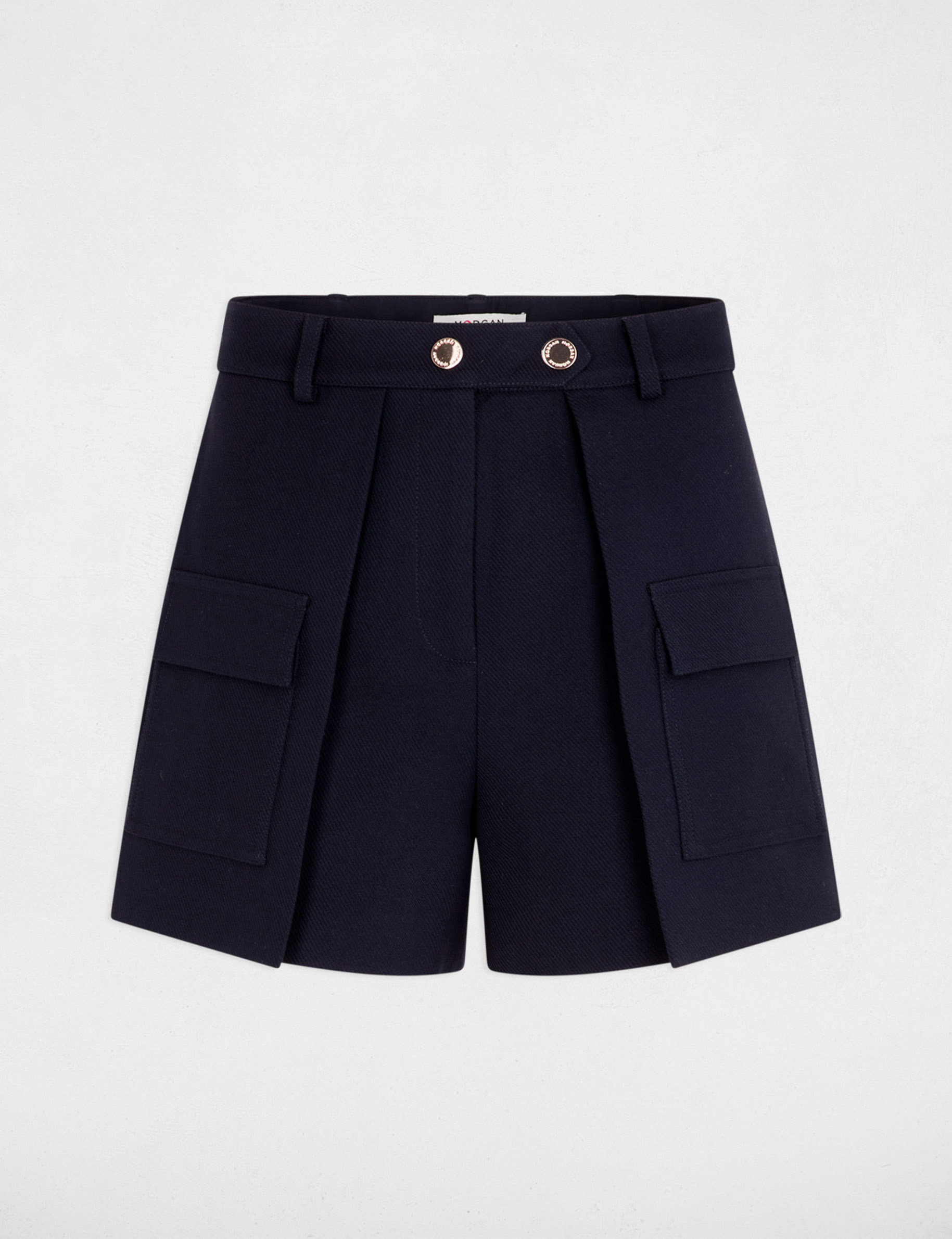 rechte short met klepzakken marineblauw vrouw Rechte short met klepzakken marineblauw vrouw