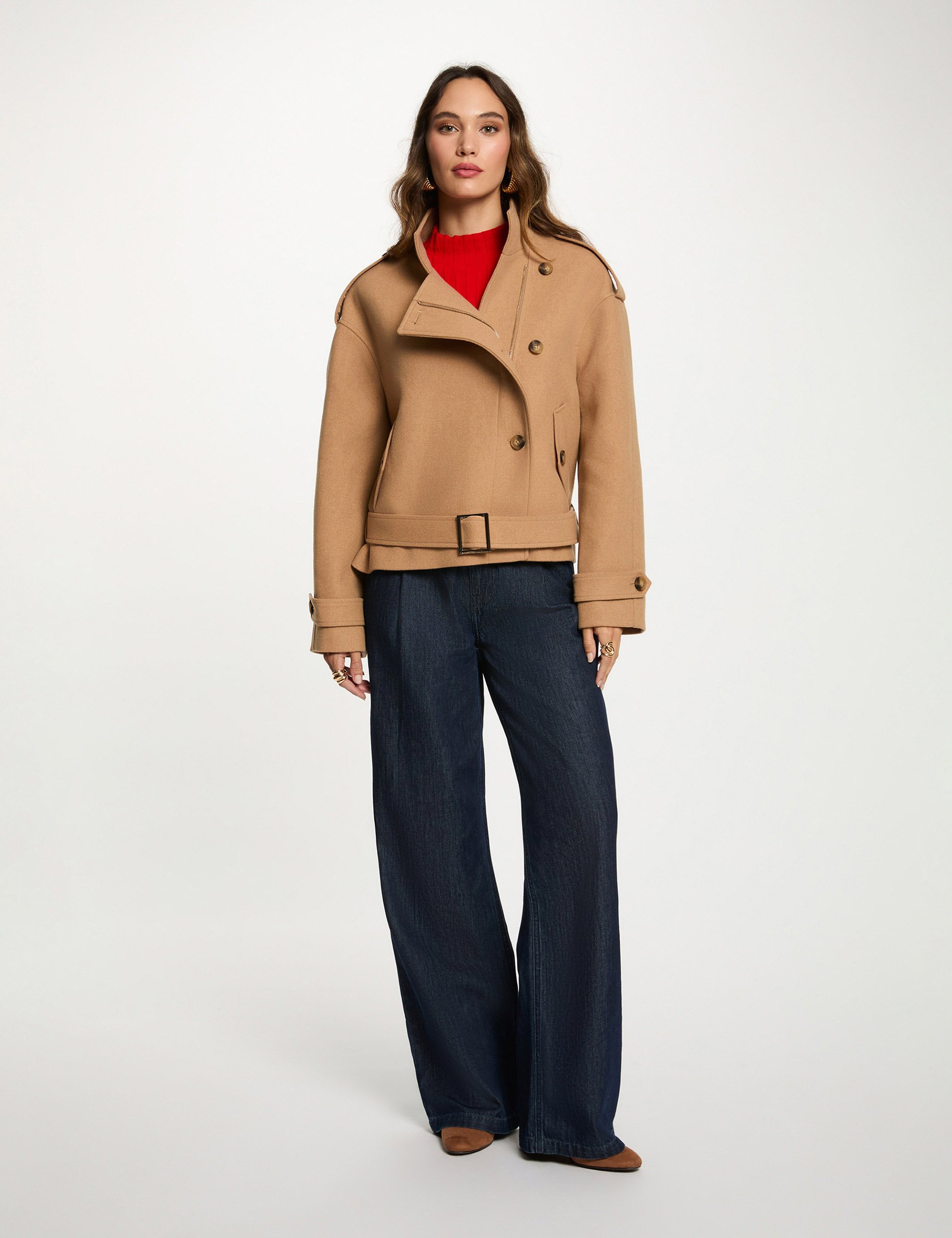 Oversized korte jas beige vrouw