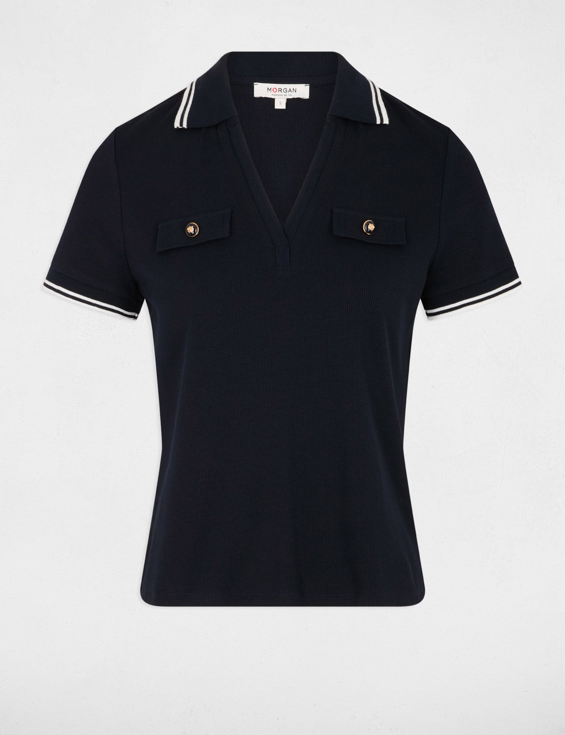T-shirt polo cintré bleu marine femme