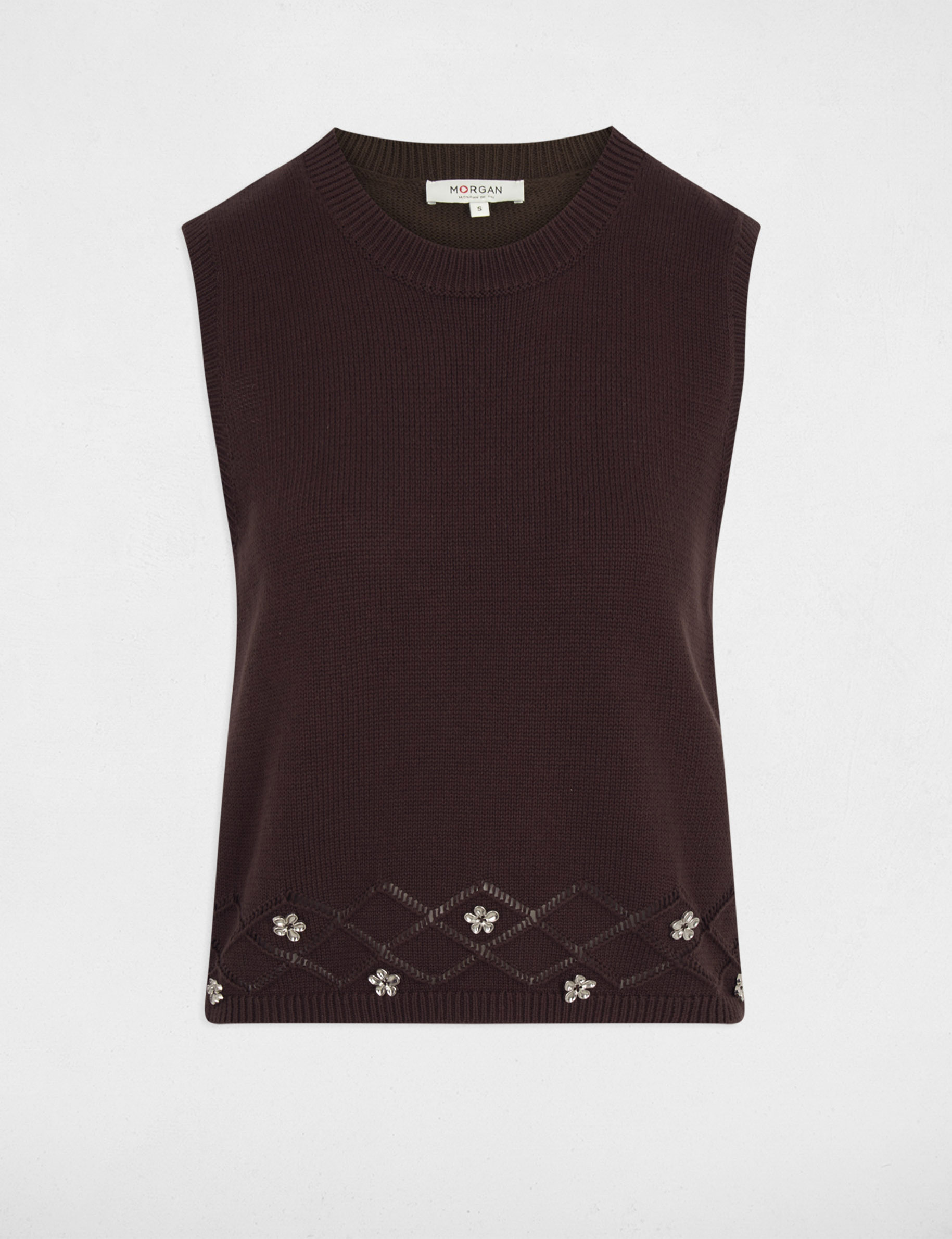 pull sans manches marron fonce femme Pull sans manches marron foncé femme
