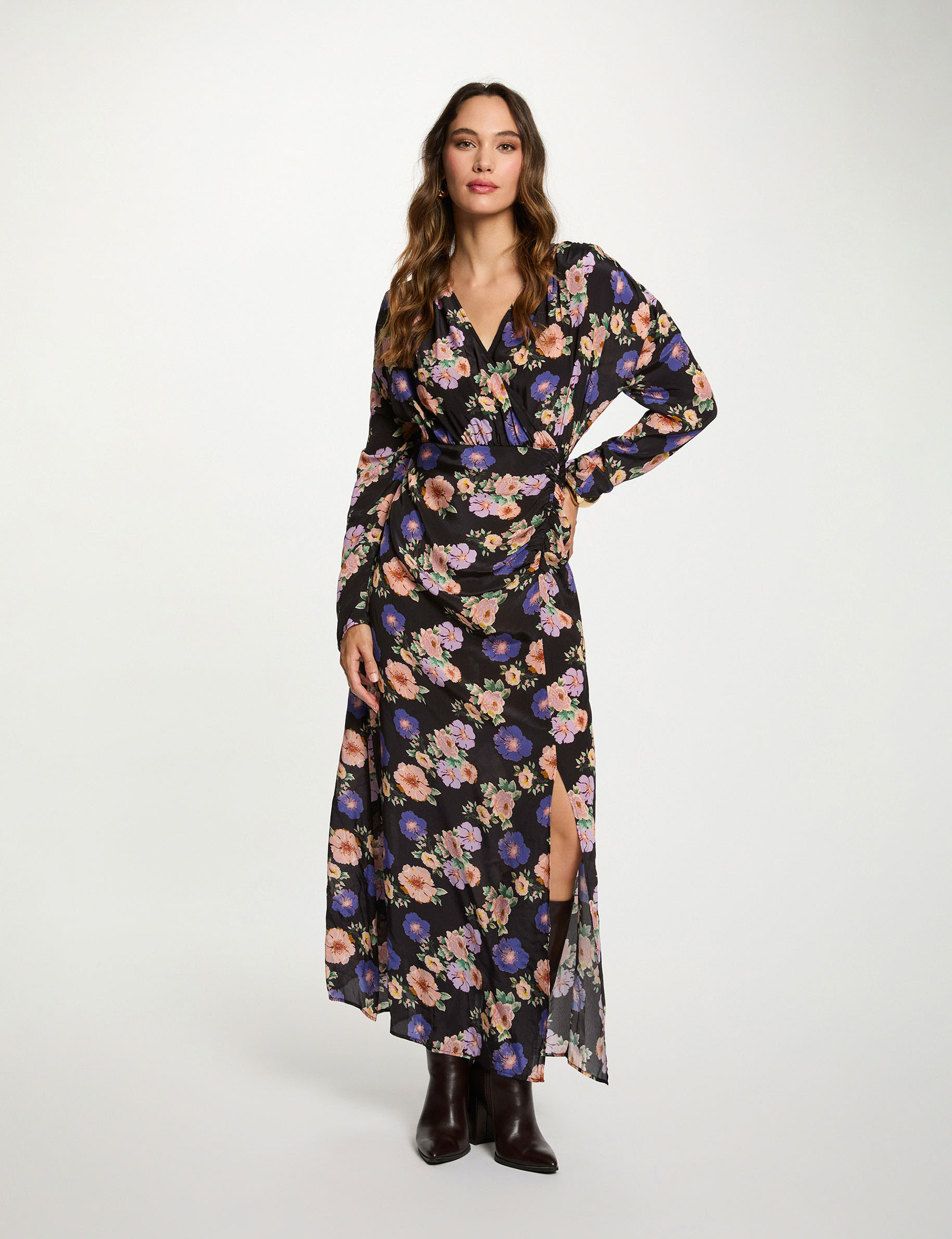 Robe longue satinée multicolore femme
