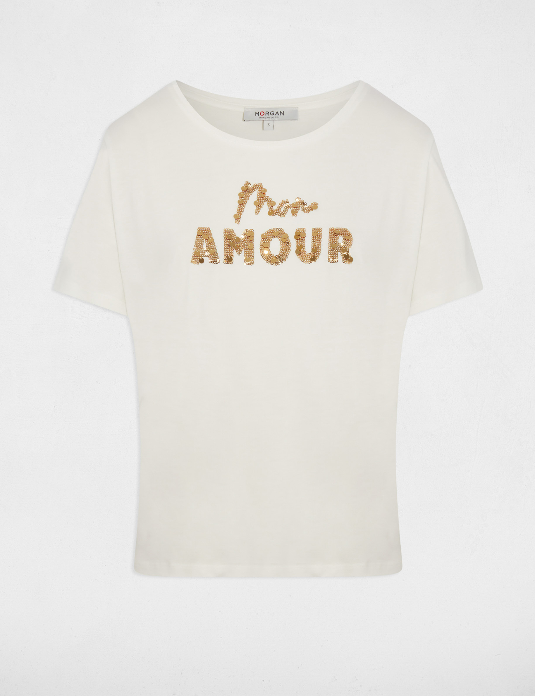 t shirt met pailletten helder wit vrouw T-shirt met pailletten helder wit vrouw