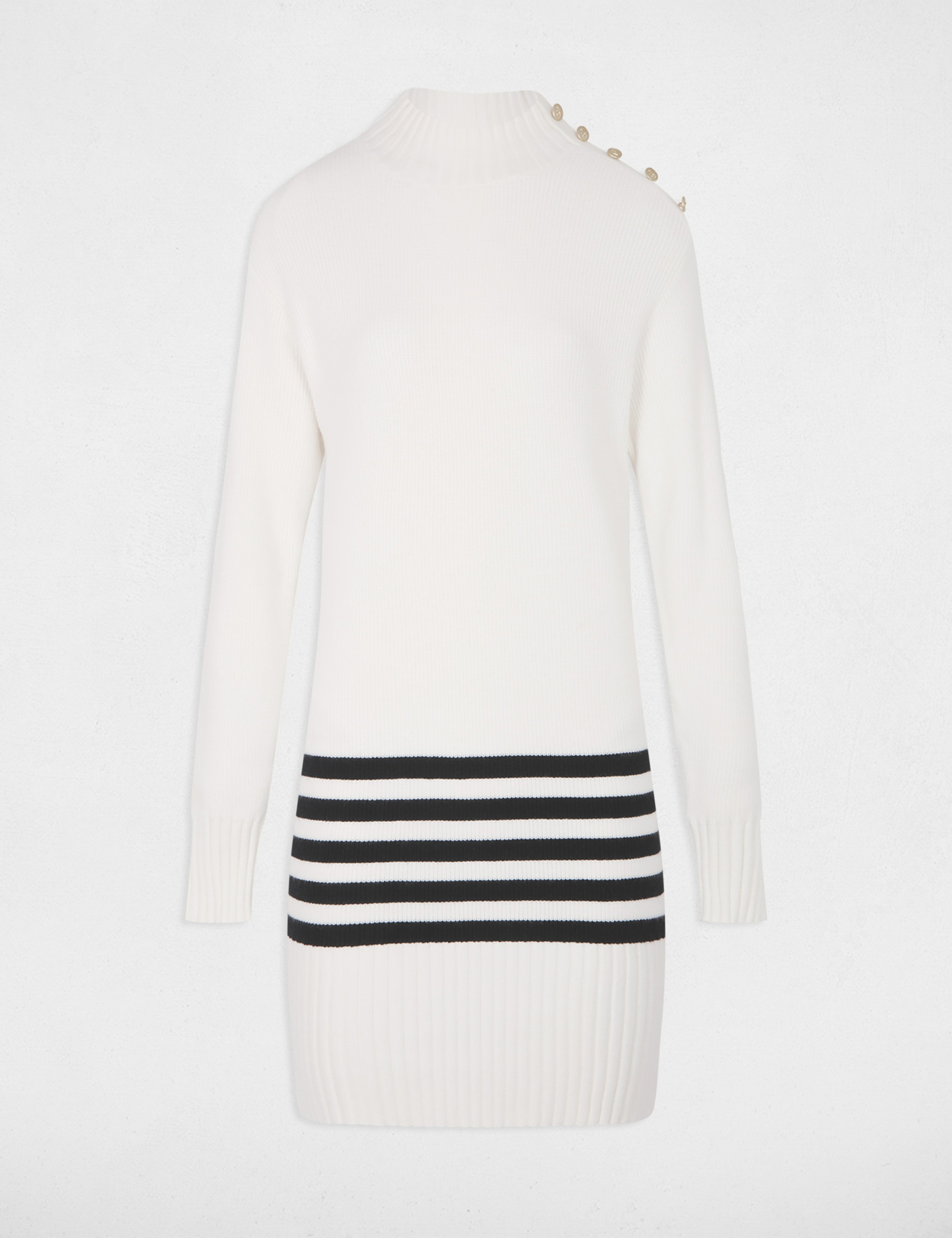 Robe tricot col montant blanc femme