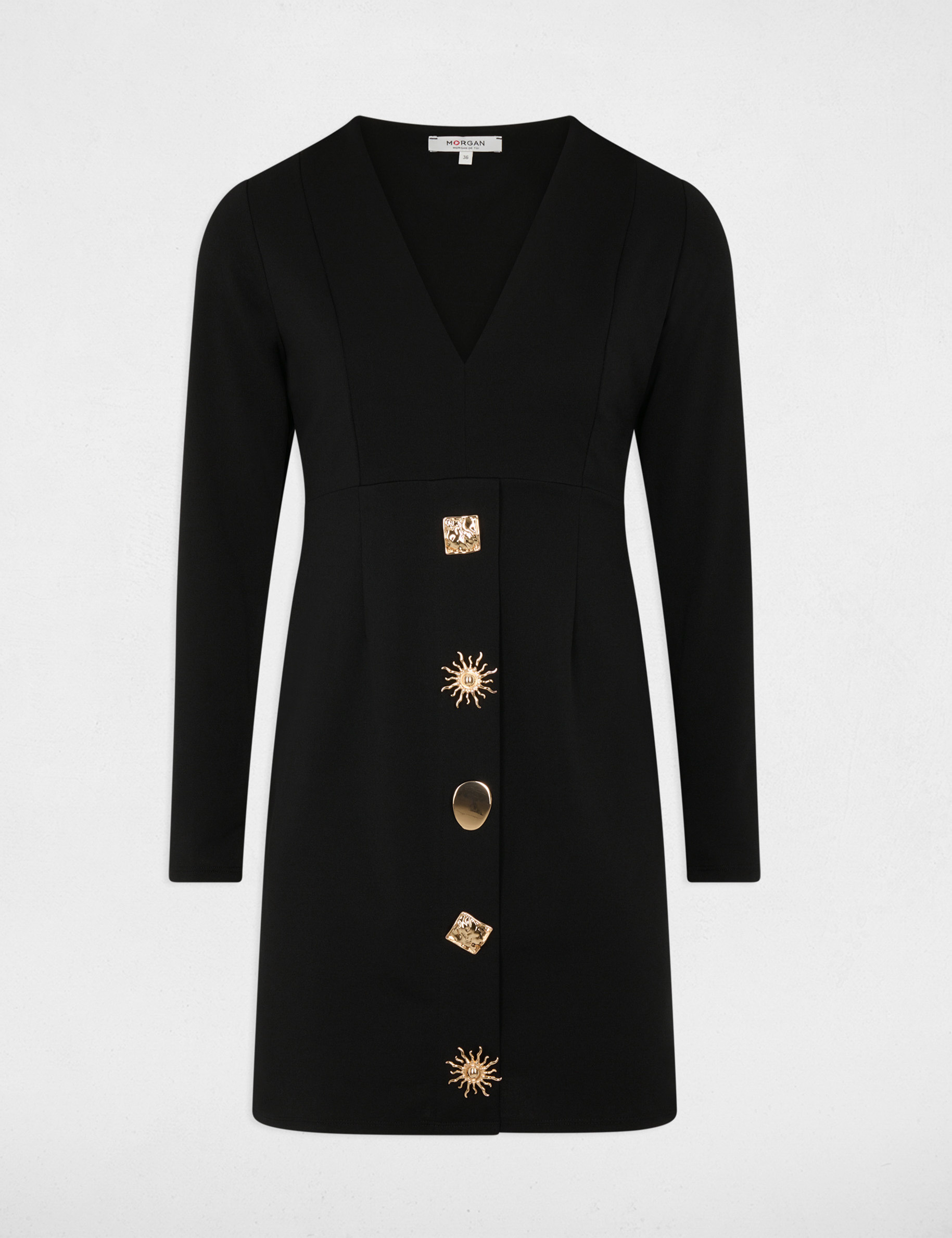 Robe courte ajust&eacute;e col v noir femme