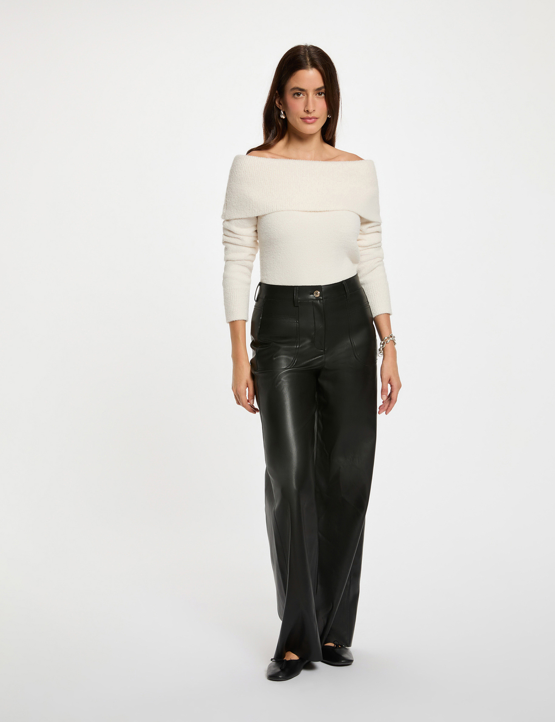 Pull col bardot ivoire femme
